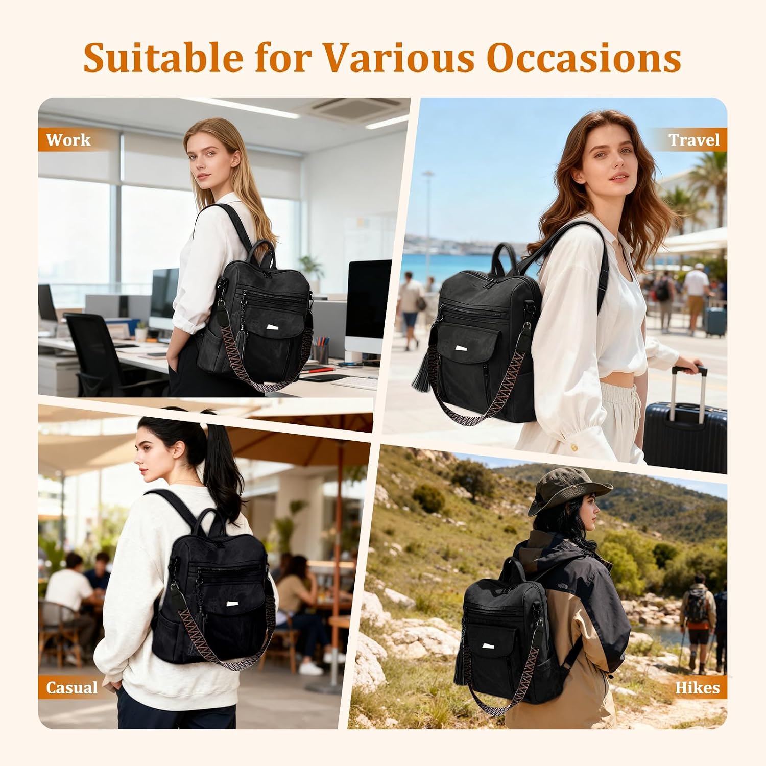 Thumbnail 5 de Puwuzixi Backpack for Women: Fashion PU Leather, Multi‑Pocket Daypack with 4 Carry Styles