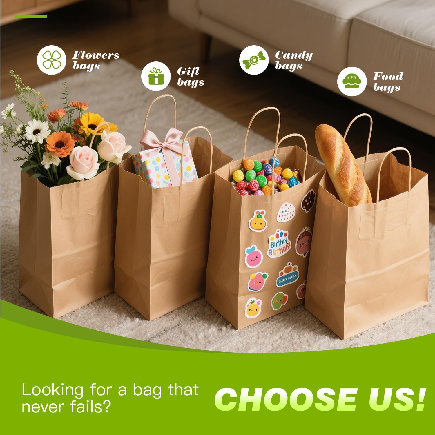 Thumbnail 2 de GINKGO Kraft Paper Bags 50 Pack 18x24x8 cm