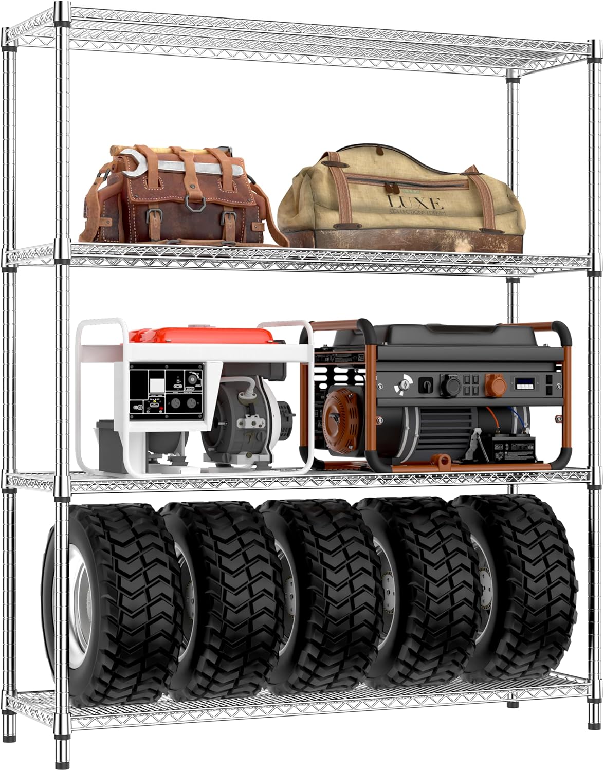 Detalle de IZEUK A45150180BHI401B-HX 4-Tier Adjustable Chrome Metal Shelving Rack