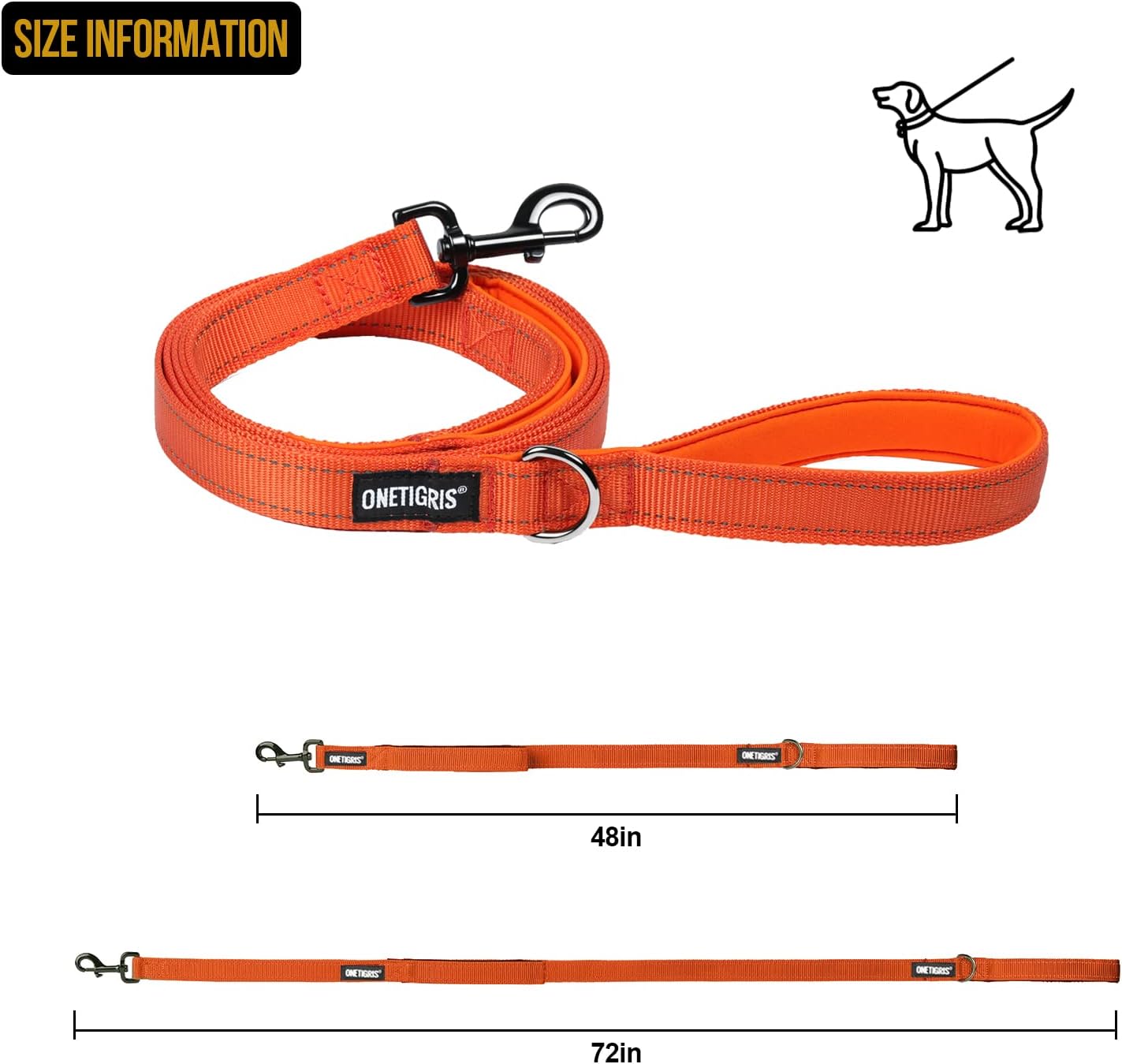 Detalle 2 de OneTigris Laisse pour chien sans tirage – 1,8 m, nylon 1000D, 2 poignées (orange)