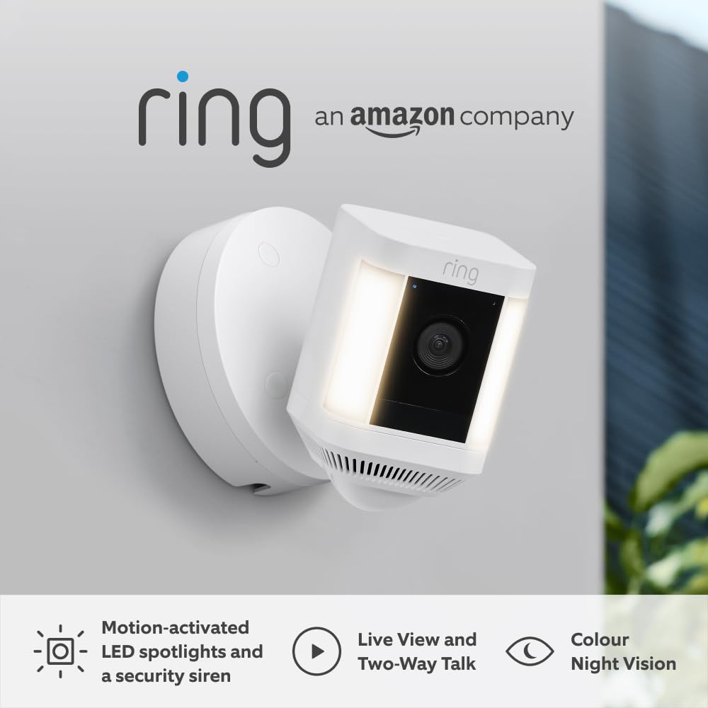 Detalle de Ring Spotlight Cam Plus Wired (1080p HD) – Two-Way Talk, Colour Night Vision, Built-in Siren, LED Spotlights, Hardwired – 2 Cameras