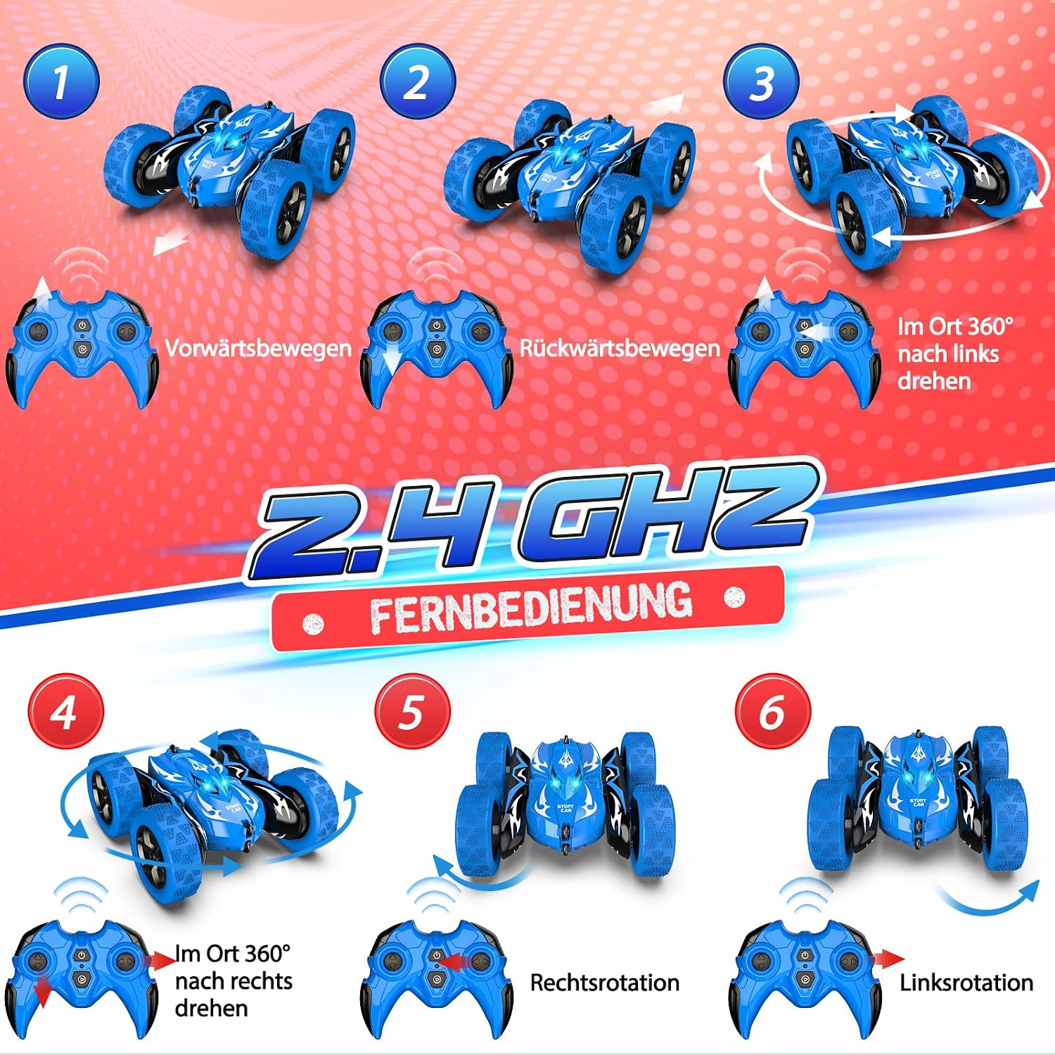 Detalle de HappyGoLucky Ferngesteuertes 4WD Monster Truck Auto ab 3–8 Jahre – 360° RC Auto für draußen