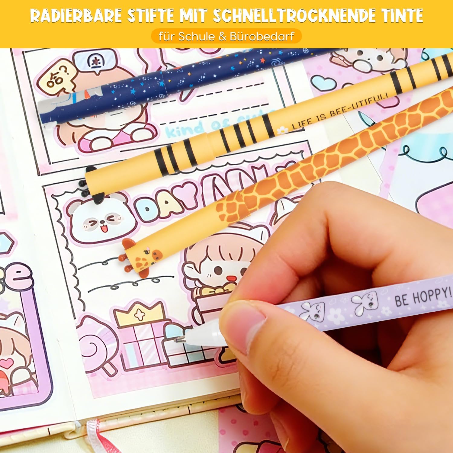 Thumbnail 3 de Zouwel radierbare Gelstifte im 8er-Set (0,5 mm Spitze) – mit Tier- und Weltraum-Motiven