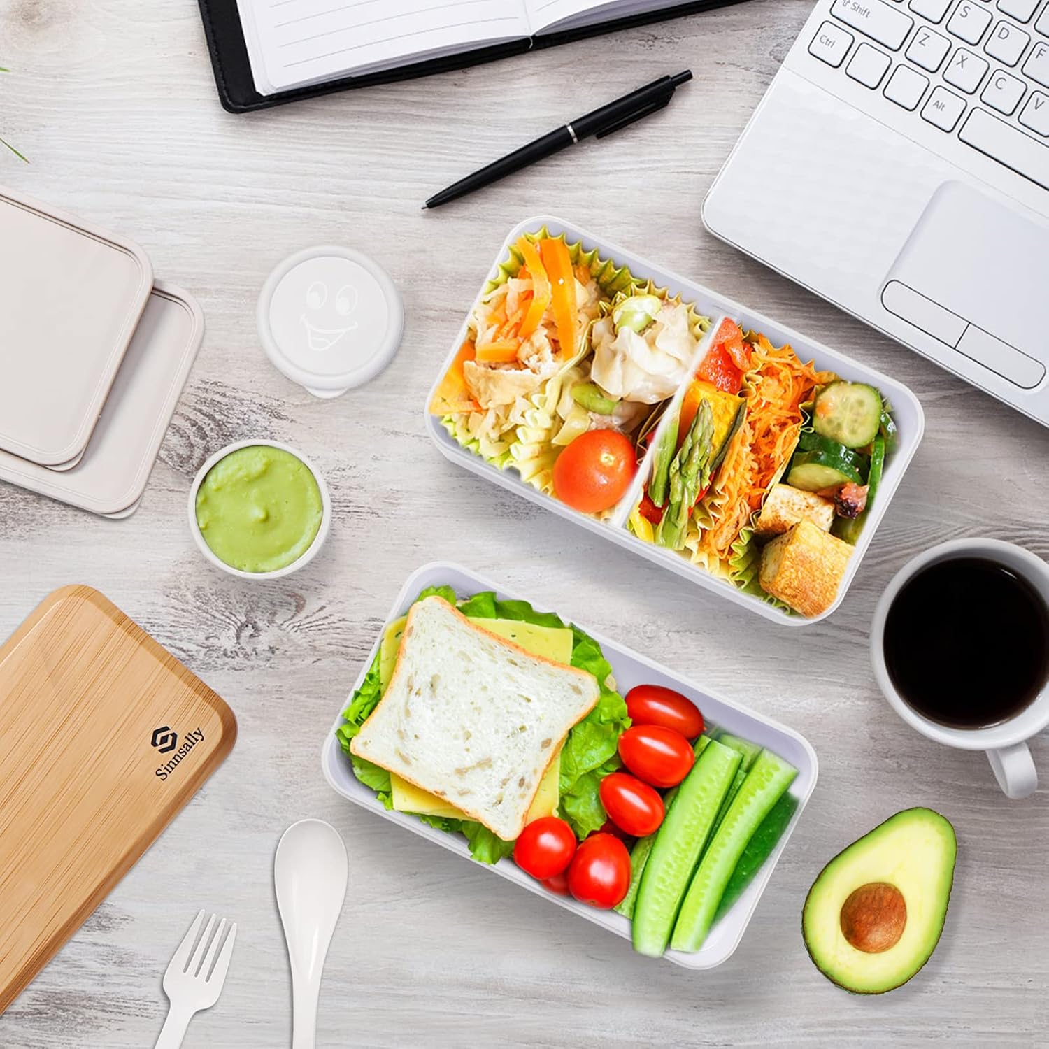 Detalle de Sinnsally Bento Box 1400 ml voor volwassenen, met vakken en bestek