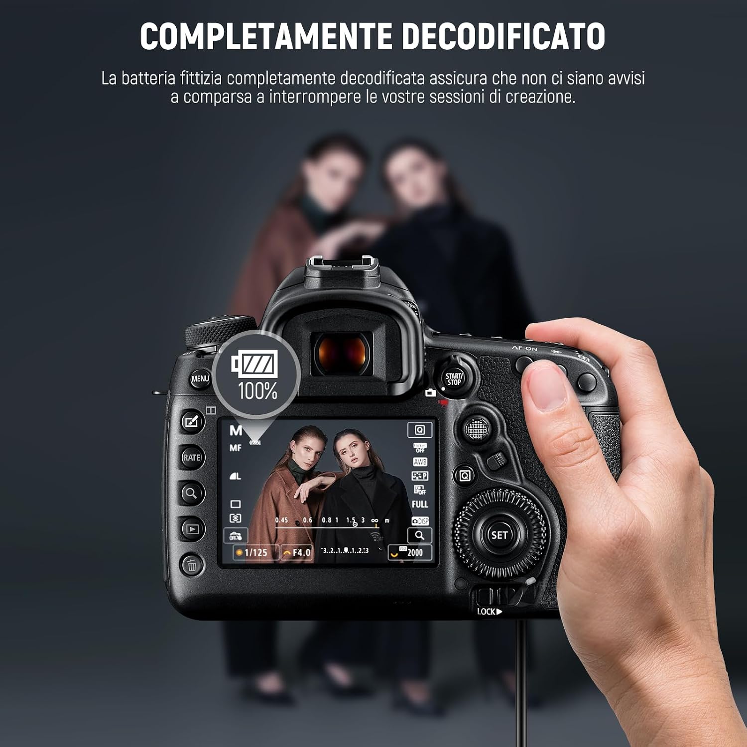 Detalle 2 de NEEWER Batteria fittizia LP-E6NH con D-Tap e cavo per batterie V Mount, per Canon EOS R5 C, R6, R7 e serie 5D/6D/7D