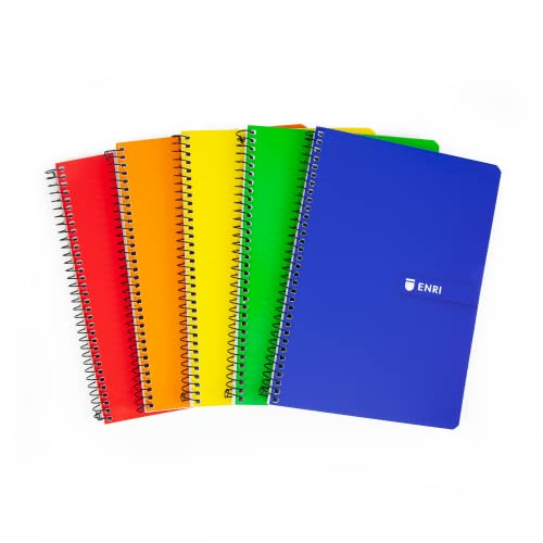 Detalle de Enri Cuadernos A4 Rayas, 80 Hojas, Pack 5 Libretas, Tapa Blanda (Colores Surtidos)