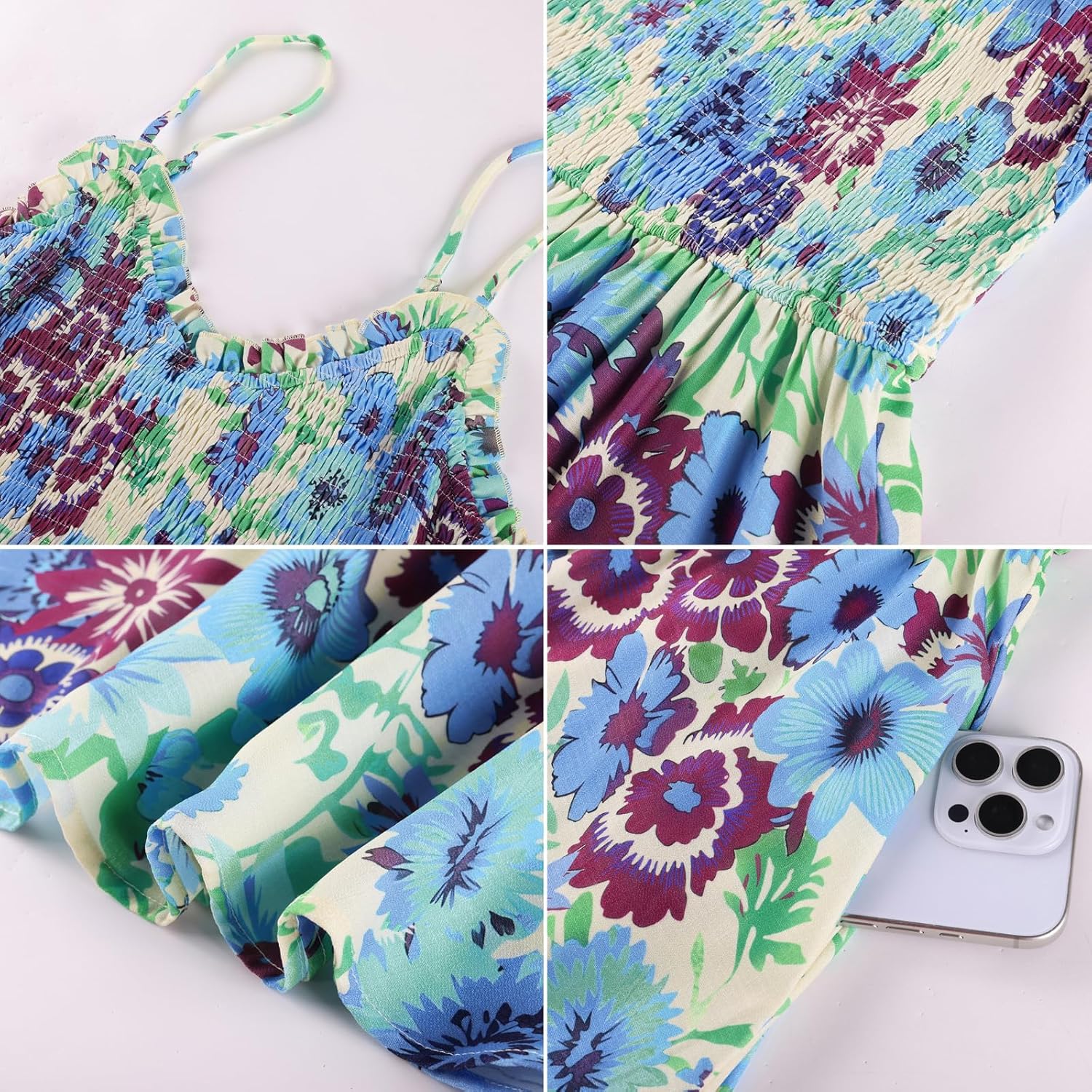 Detalle de Kate Kasin Robe d'été femme - Robe maxi décontractée à col en V et bretelles spaghetti