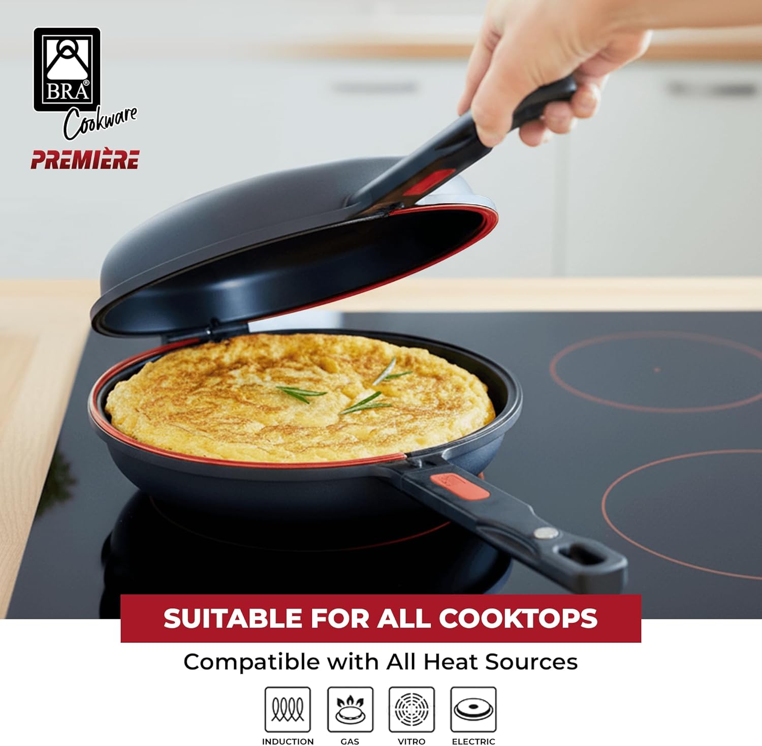 Thumbnail 4 de BRA Dupla Premiere Poêle Double à Omelette 24 cm – Noir, aluminium moulé, antiadhésif sans PFOA