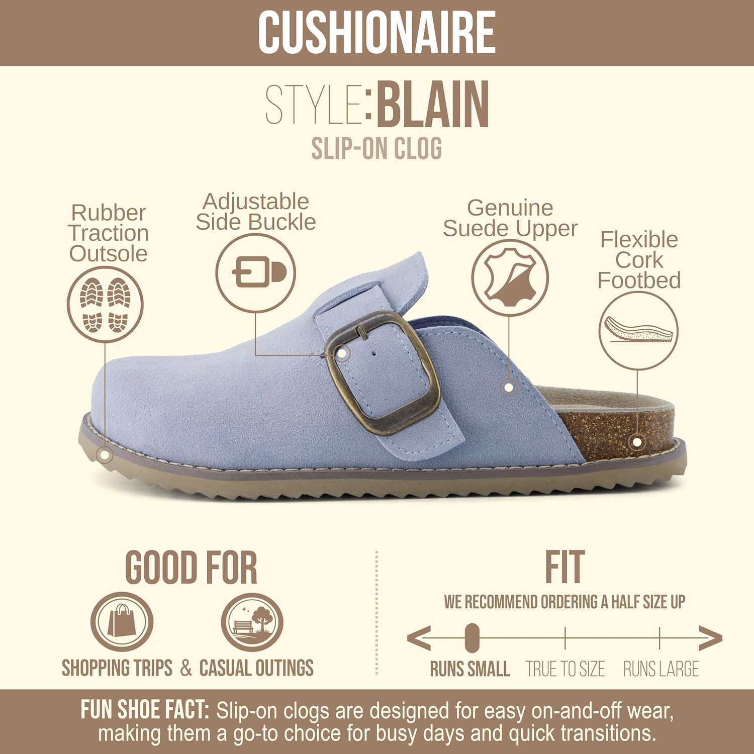 Detalle 2 de CUSHIONAIRE Women’s Blain Genuine Suede Slip-On Clogs with Memory Foam & Chic Buckle Mule