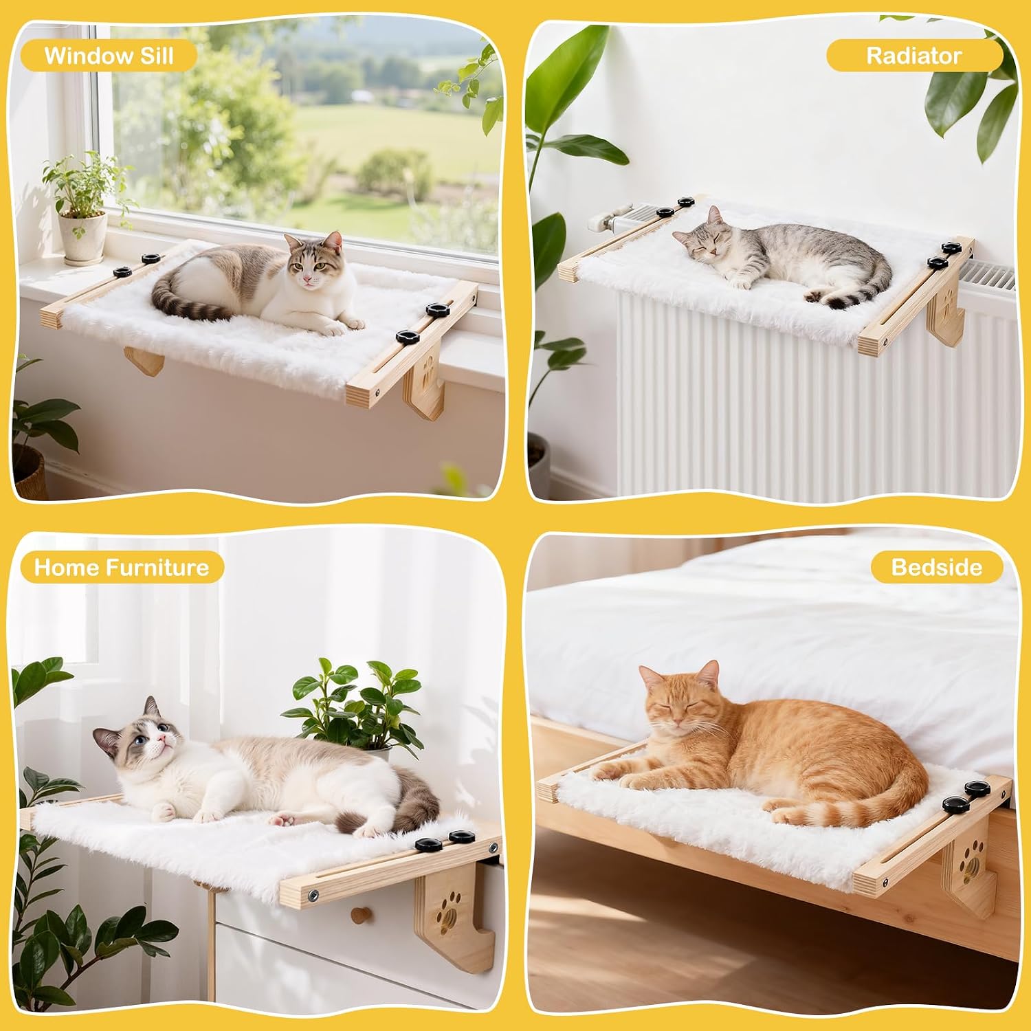 Thumbnail 6 de MICHIHOMIE Heizungsliege: Katzenhängematte aus Massivholz für Fensterbank und Heizkörper bis 15 kg