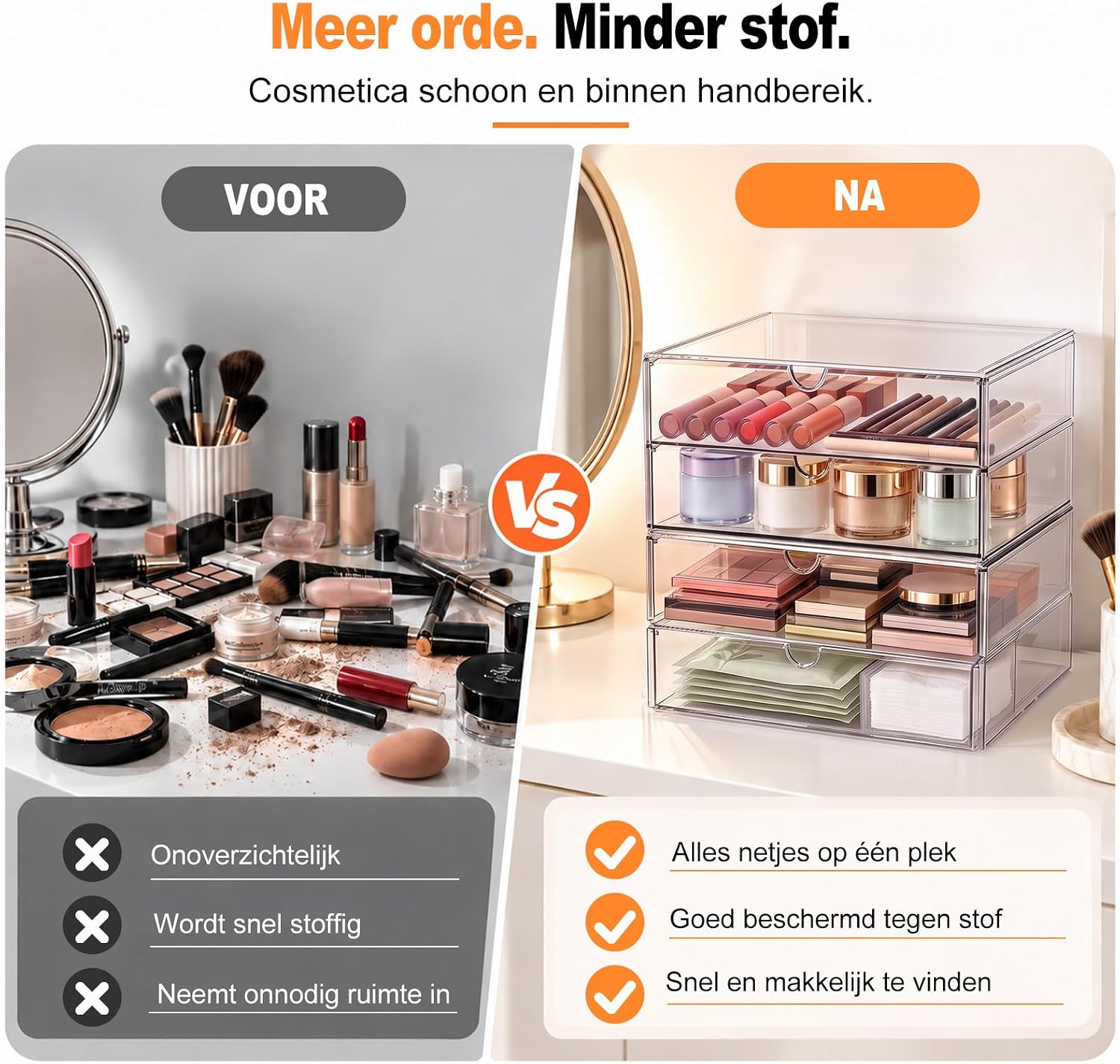 Thumbnail 3 de SortNStore LC029 make-uporganizer met 4 laden, stapelbaar en transparant