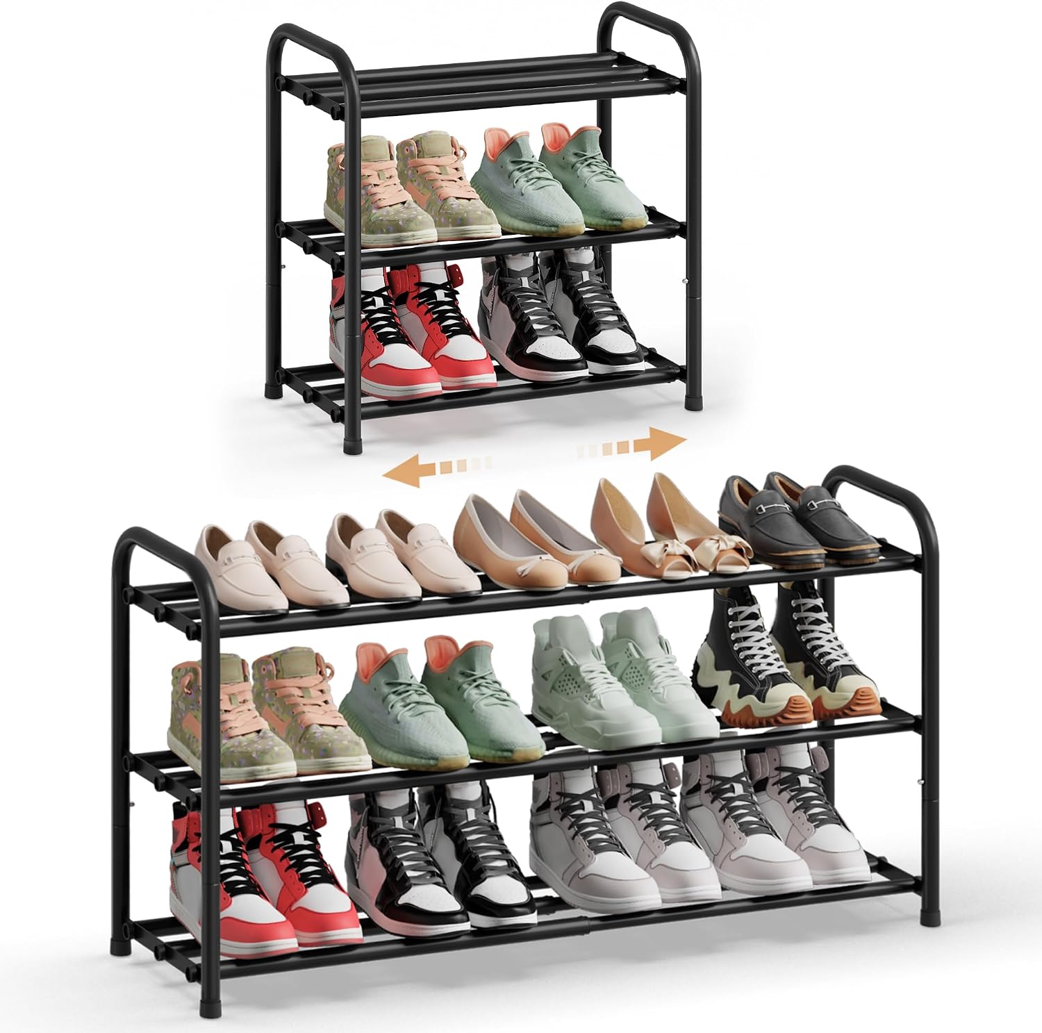 Detalle de SONGMICS Étagère à Chaussures Extensible, 3 Niveaux – Noir d'encre (LMR036BD01)