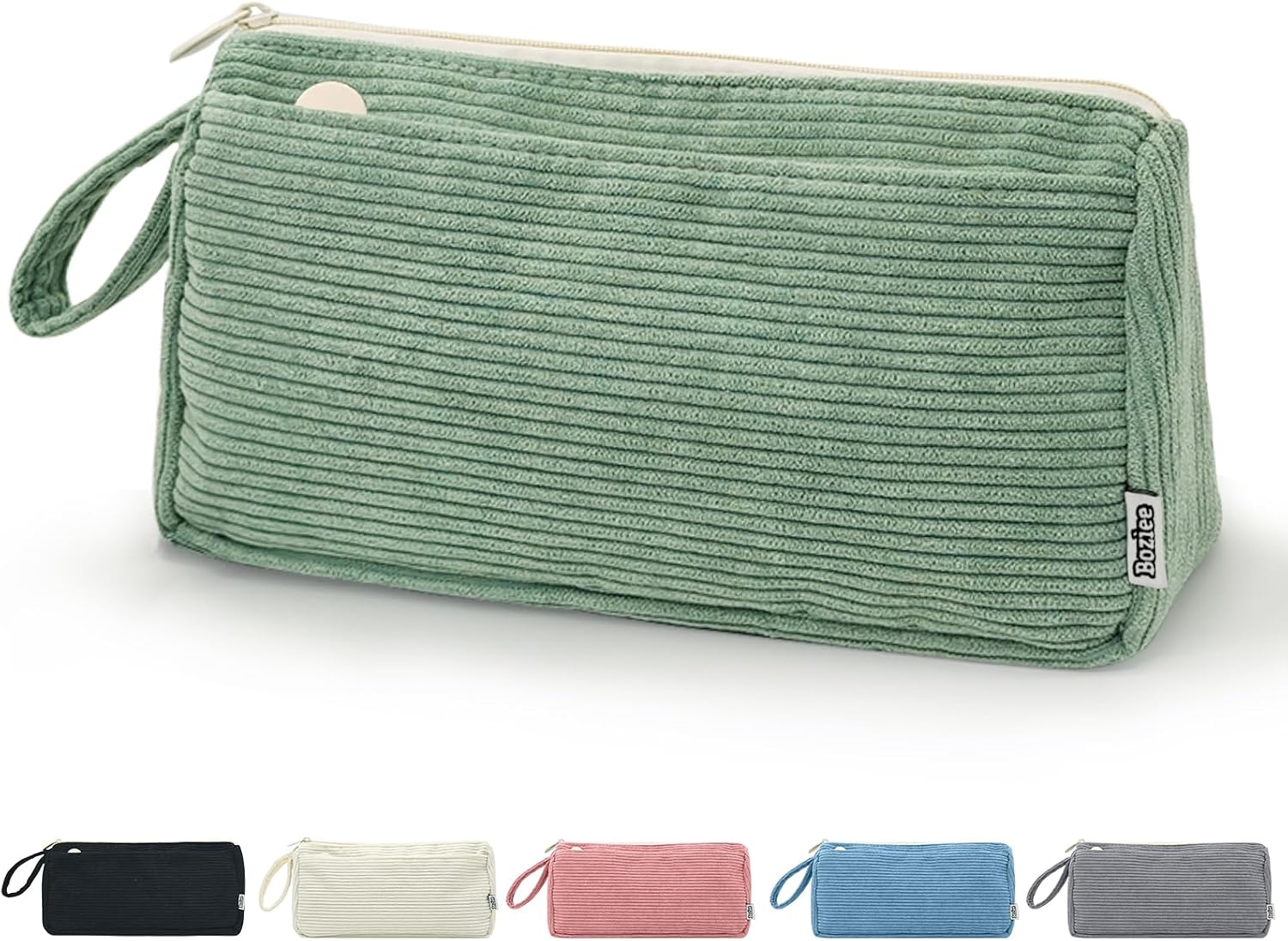 Detalle de Boziee Federmäppchen aus Cord-Stoff (Grün) – Stiftetasche mit Doppelreißverschluss für Schule & Büro