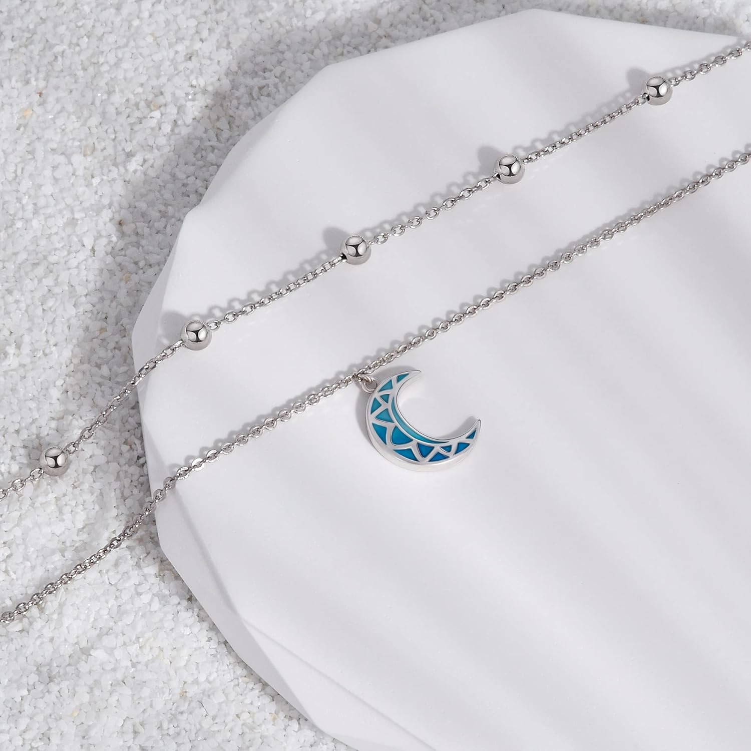 Thumbnail 3 de CHIC & ARTSY Fußkettchen 925 Sterling Silber – verstellbar, Opal-geschichtet, zierlich, mit Herz-Anhänger
