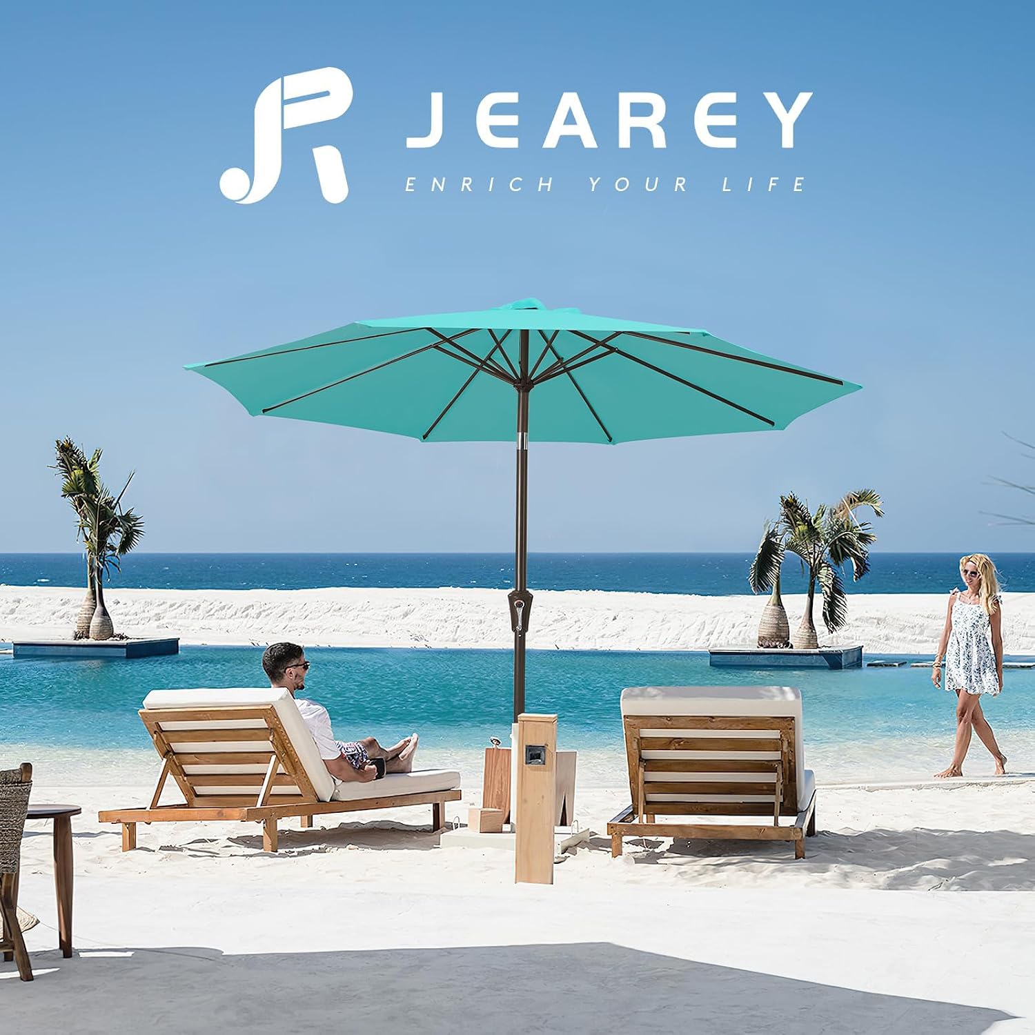 Thumbnail 5 de JEAREY 9FT Outdoor Patio Umbrella, Peacock Blue, Crank and Tilt