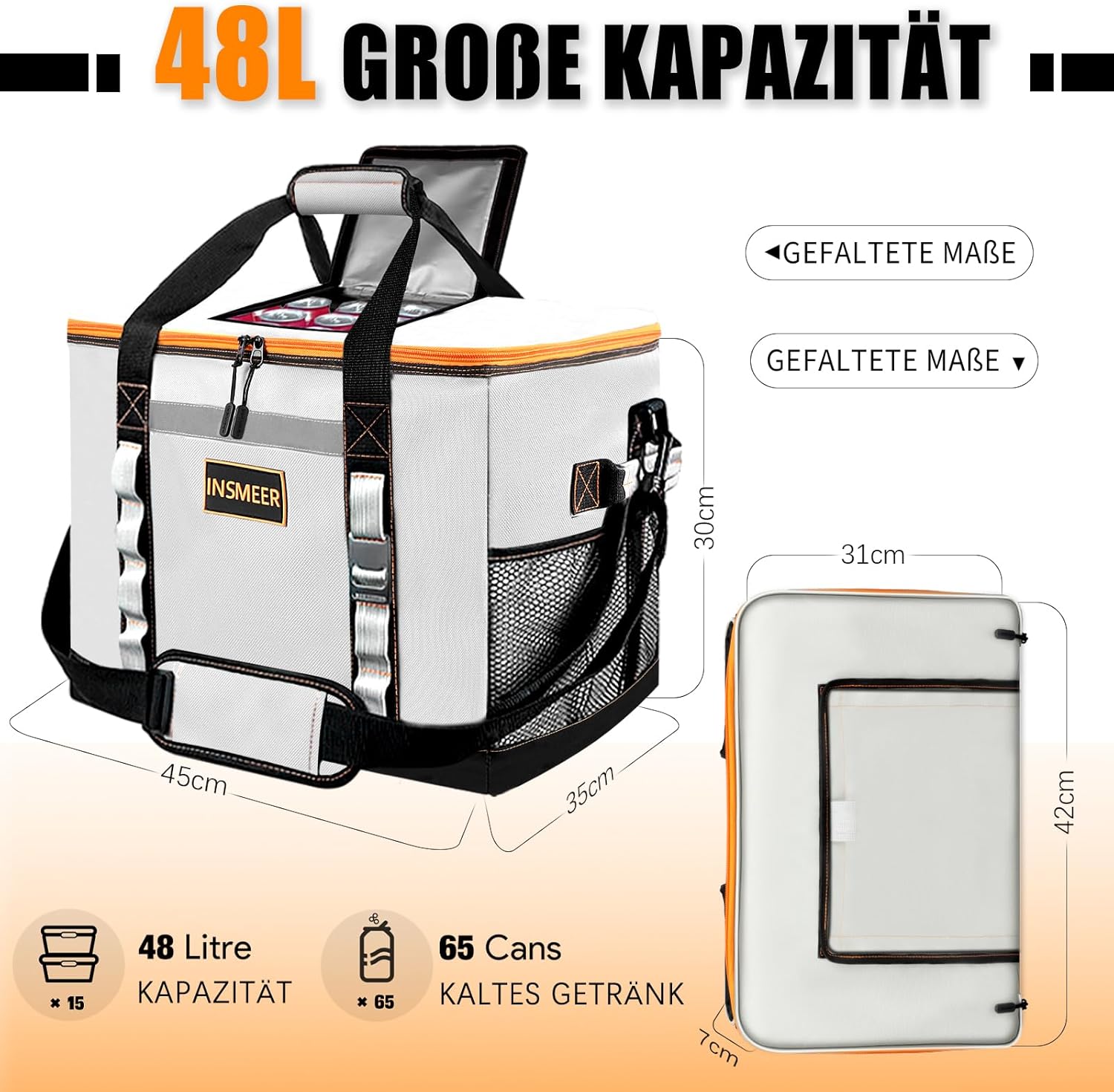 Detalle 2 de INSMEER Grand sac isotherme 48 l – Pliable et étanche, XXL (45 x 35 x 30 cm)