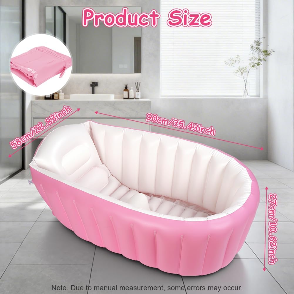 Detalle de AUYAO opblaasbaar babybadje in roze pvc met antislipbodem en pomp