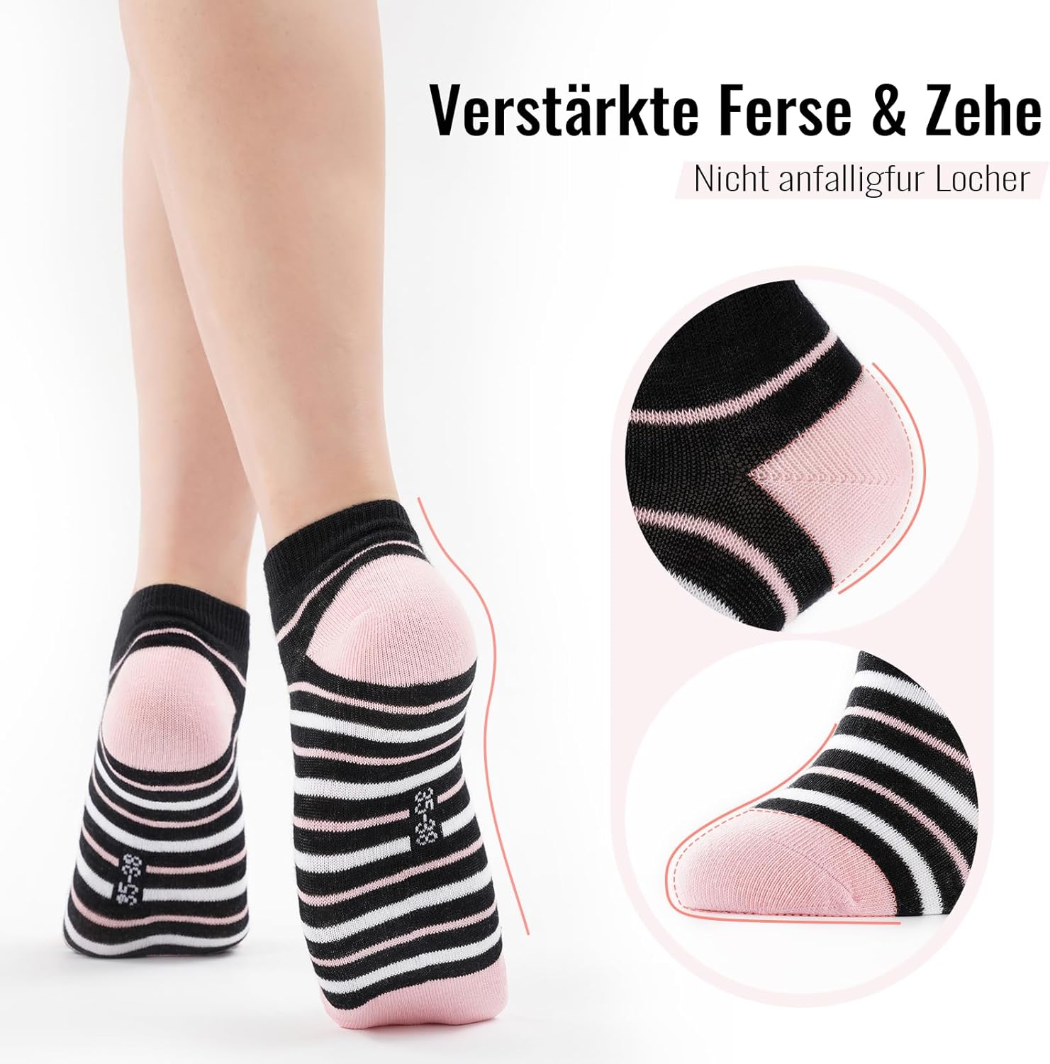 Detalle 2 de SukModen 10/20 Paia di Calzini Donna Corti in Cotone – Multicolore con Strisce, Fiori e Cuori
