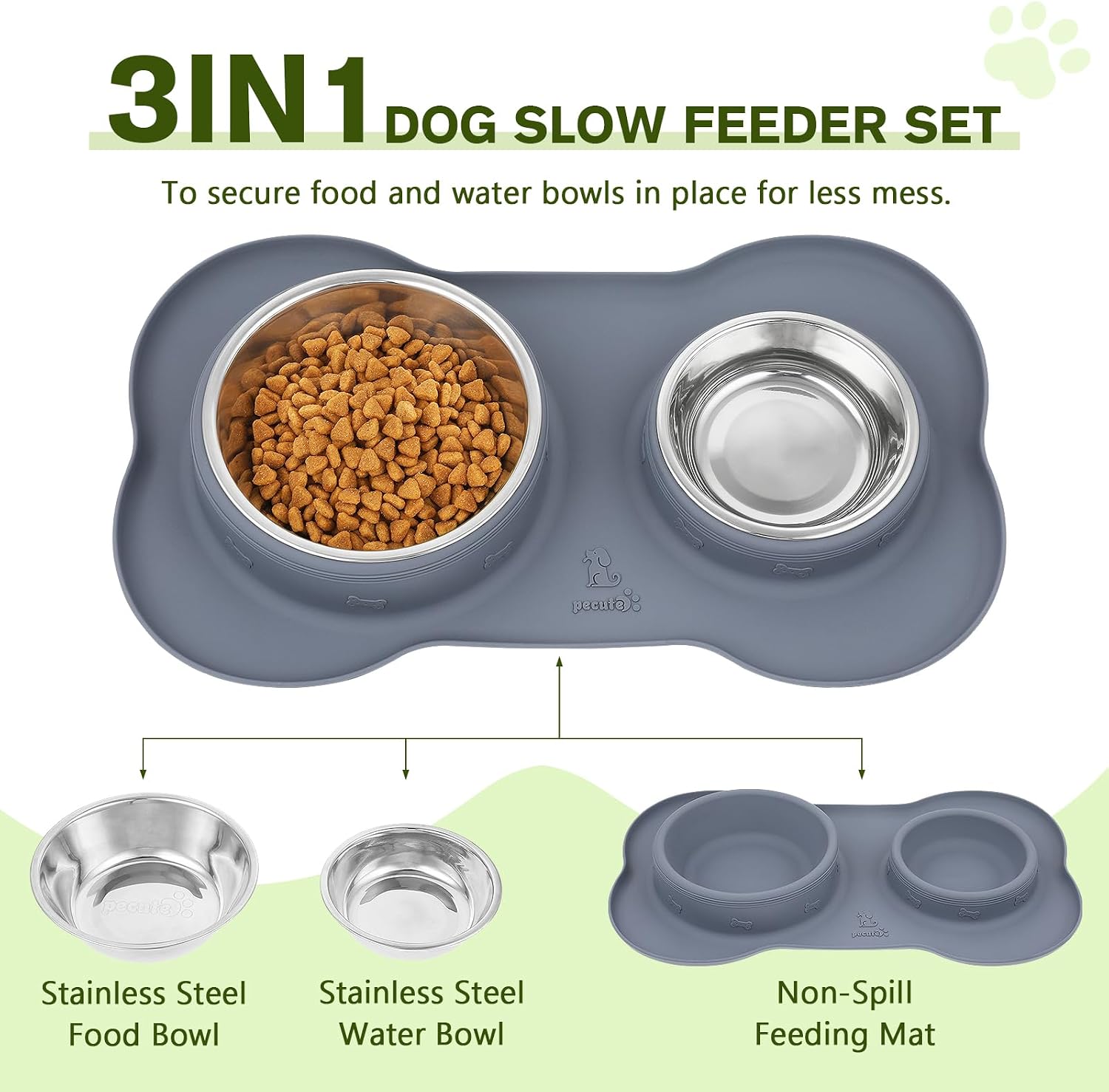 Thumbnail 1 de pecute Dog Bowls Non-Slip: Stainless Steel Double Bowls with Silicone Mat Tray