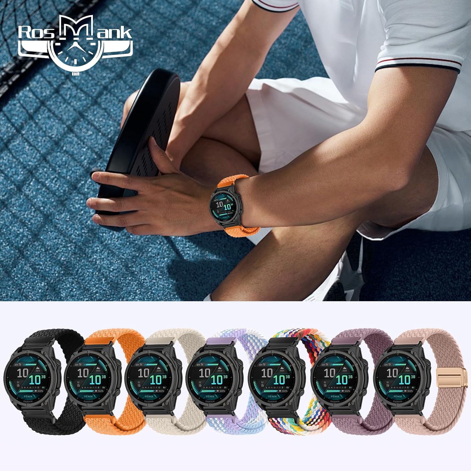 Detalle 2 de RosMank 20mm Quickfit Braided Nylon Watch Band for Garmin and More