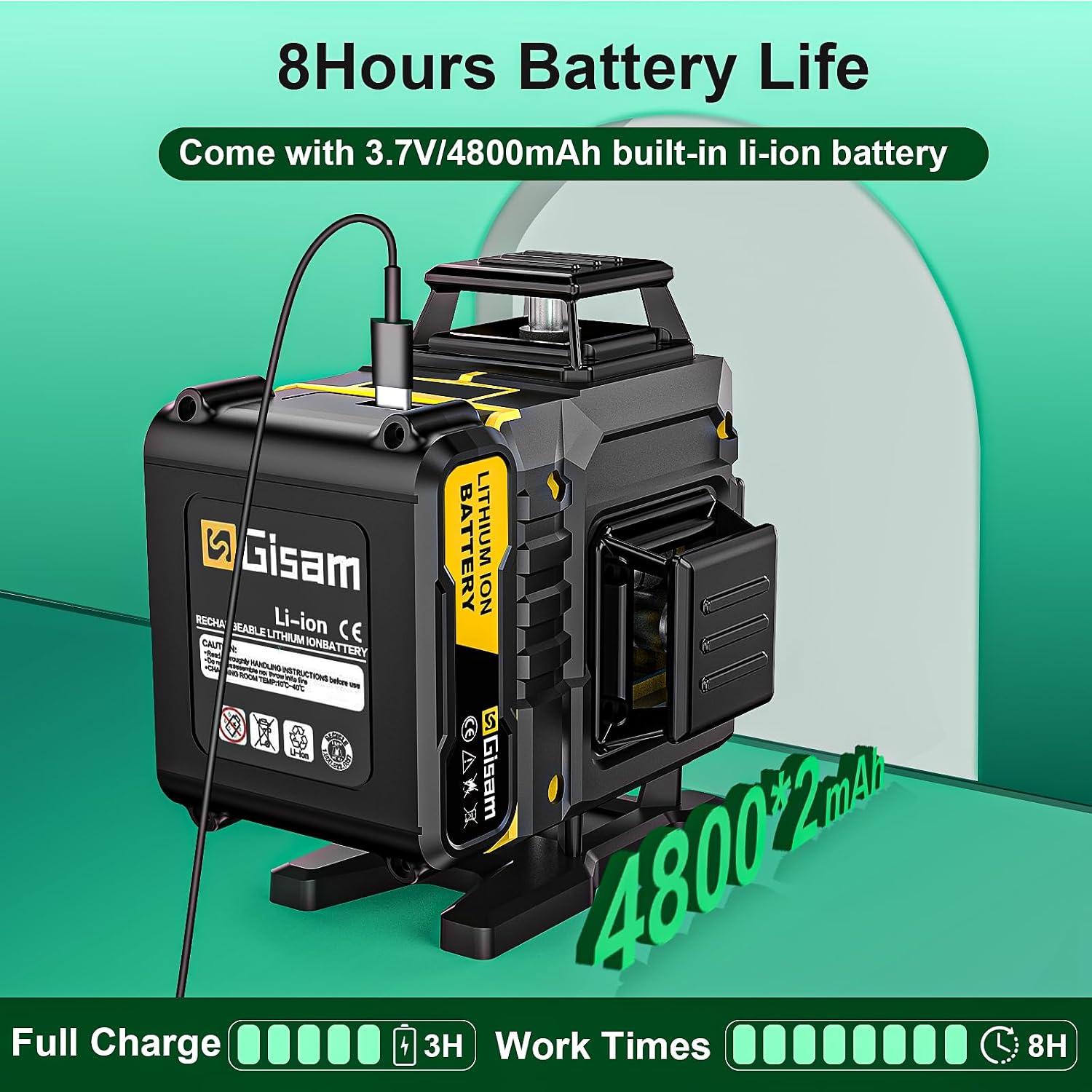 Thumbnail 5 de Kreuzlinienlaser mit Stativ Gisam 360 – 4D-Laser mit 16 Linien, 2× 4800-mAh Li-Ionen-Akkus (Typ C)