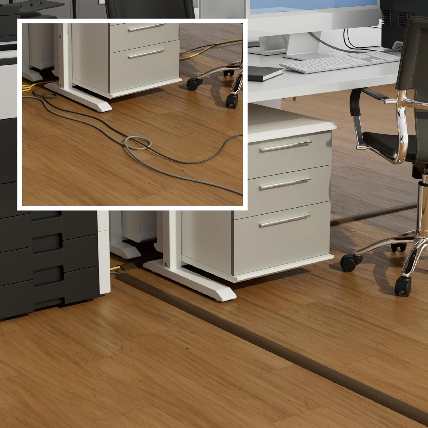 Thumbnail 3 de D-Line copricavo da pavimento 1,8 m con base antiscivolo e canale interno 17×9 mm, marrone