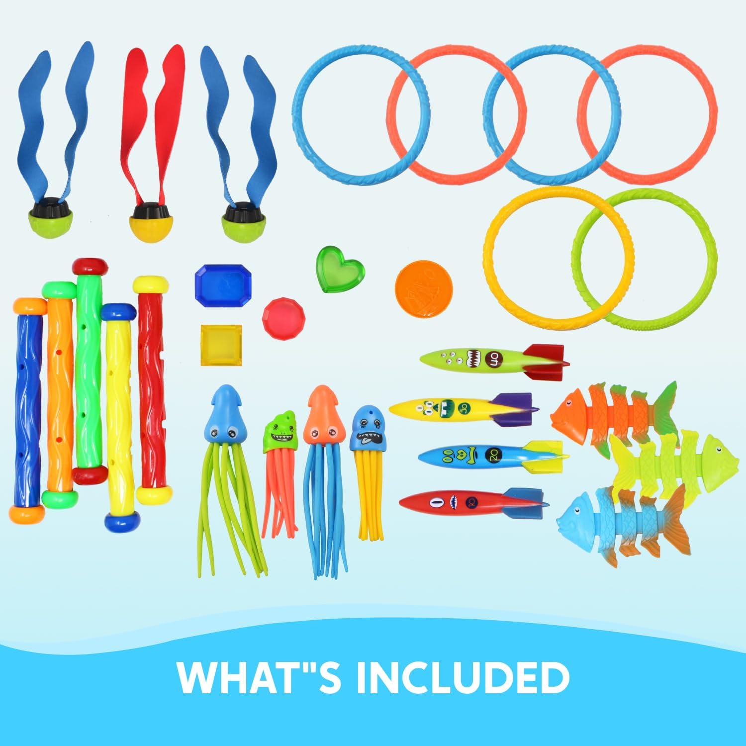 Detalle de JO YIN 30 Pcs Diving Pool Toys Set with Storage Bag – For Kids