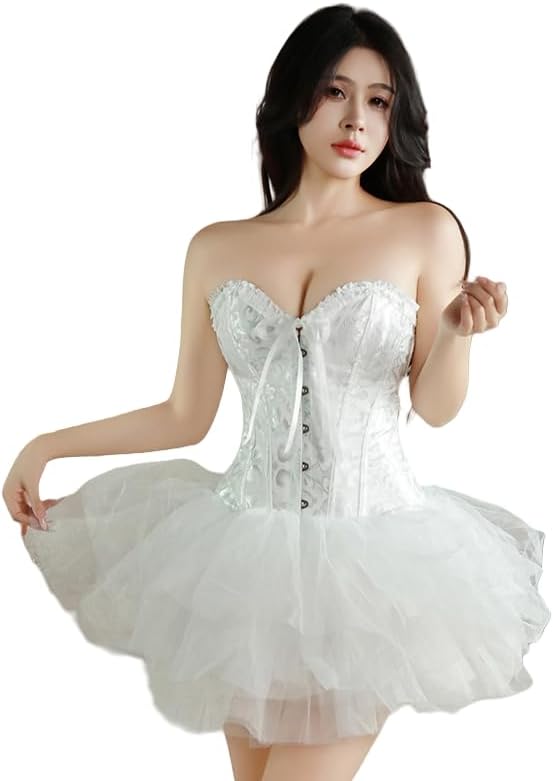 Detalle de JoyPeak overbust corset top 809, lace-up bustier with steel boning
