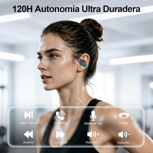 Detalle de Auriculares Inalámbricos Bluetooth Deportivos VNMN con Gancho, IPX7 y 120H de autonomía
