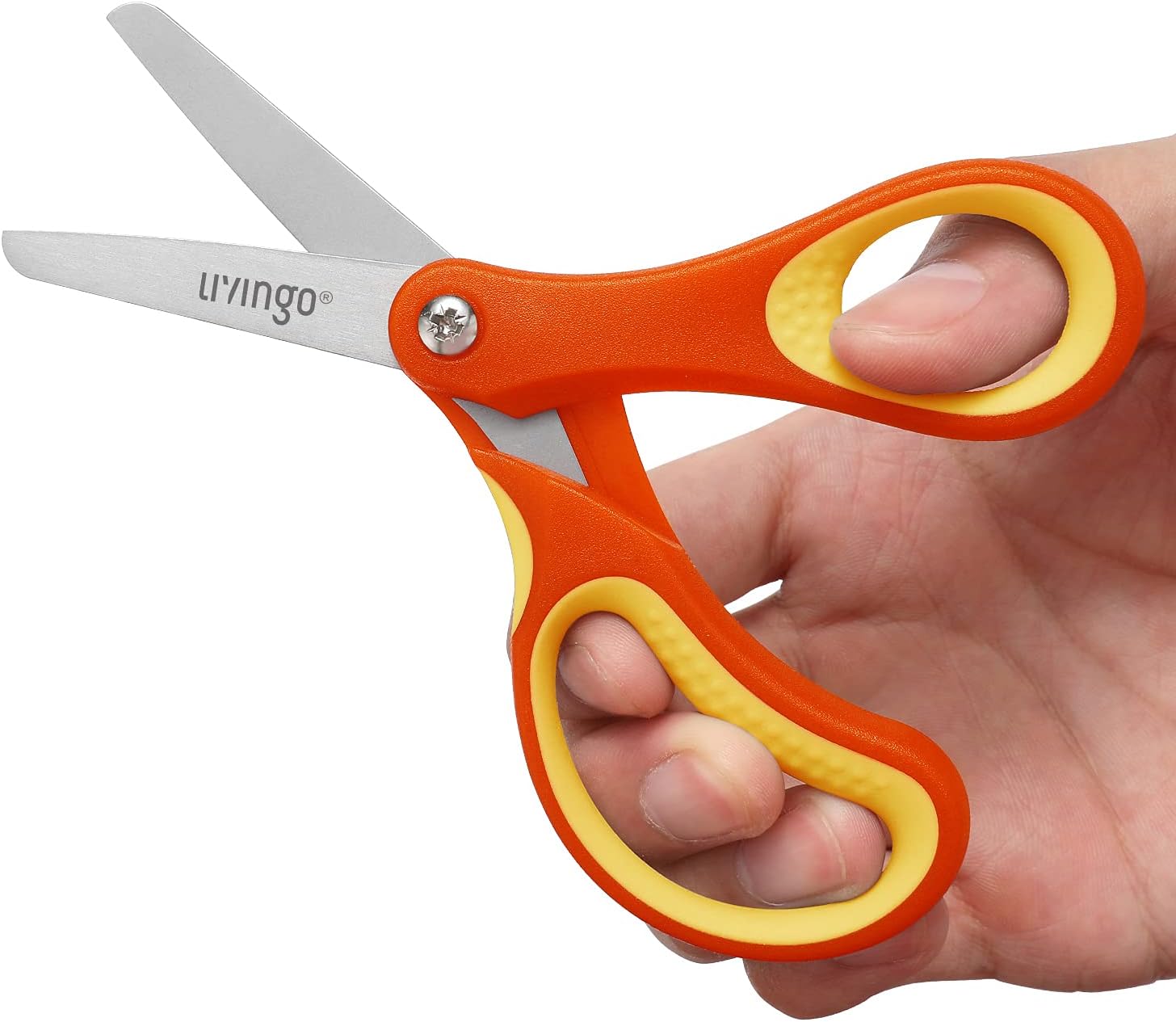 Detalle de LIVINGO Kinderschere 12,7 cm für Links- und Rechtshänder – stumpfe Spitze mit Abdeckung, sicher & langlebig