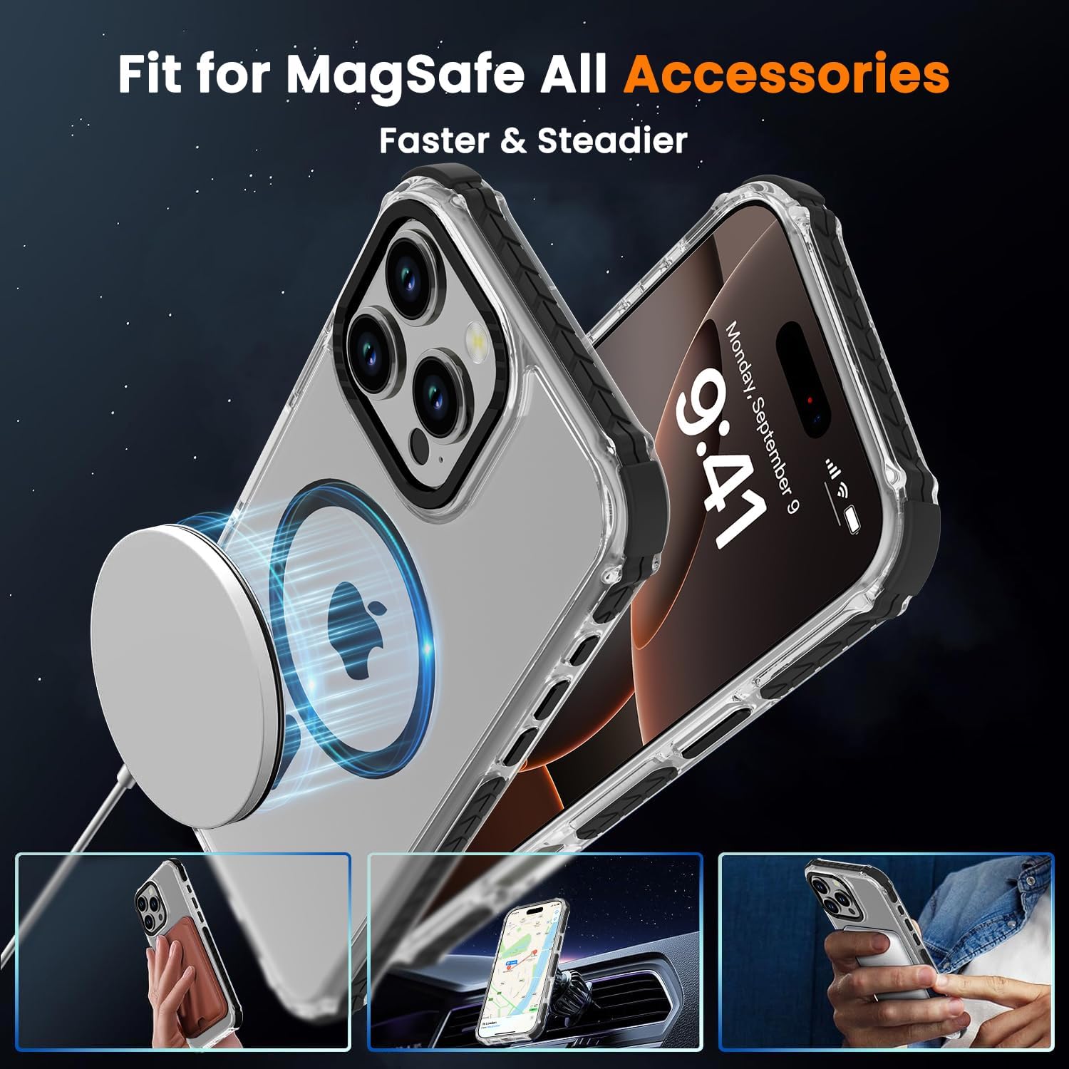 Detalle de DEERLAMN Strong Magnetic Case for iPhone 16 Pro Max (6.9-inch) — Clear Slim Shockproof Cover with MagSafe Compatibility