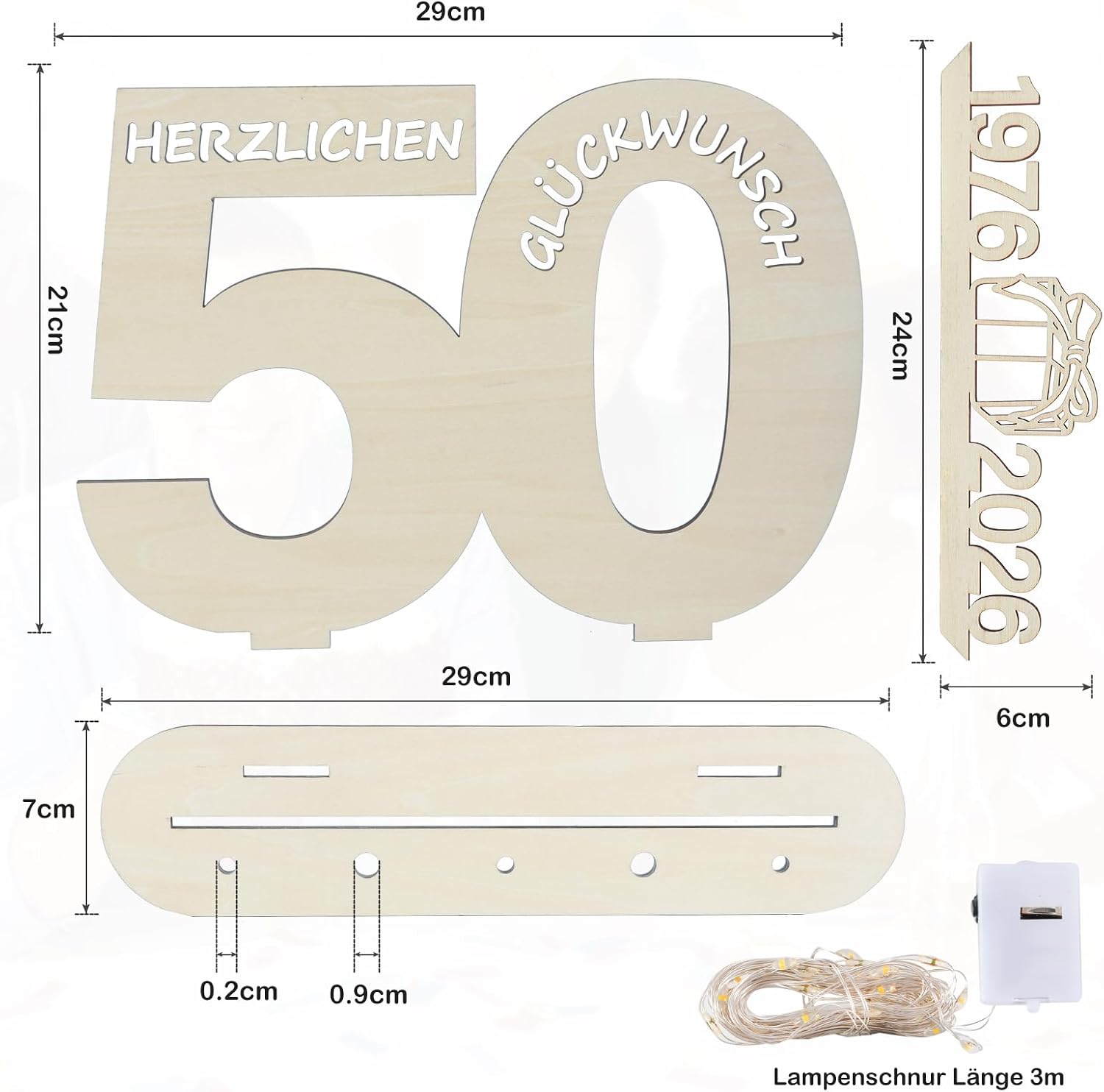 Detalle 2 de Seutgjie originelles Geschenk zum 50. Geburtstag (1976–2026) mit LED-Lichterkette – Holz-Geldgeschenk & Tischdeko