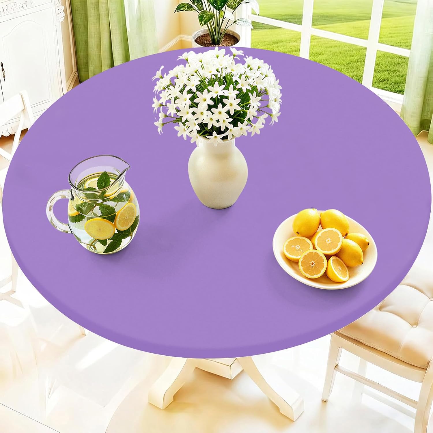 Thumbnail 6 de Moosfor Round Spandex Tablecloth: Elastic, Waterproof Fit for 42"–50" Tables (Baby Blue)
