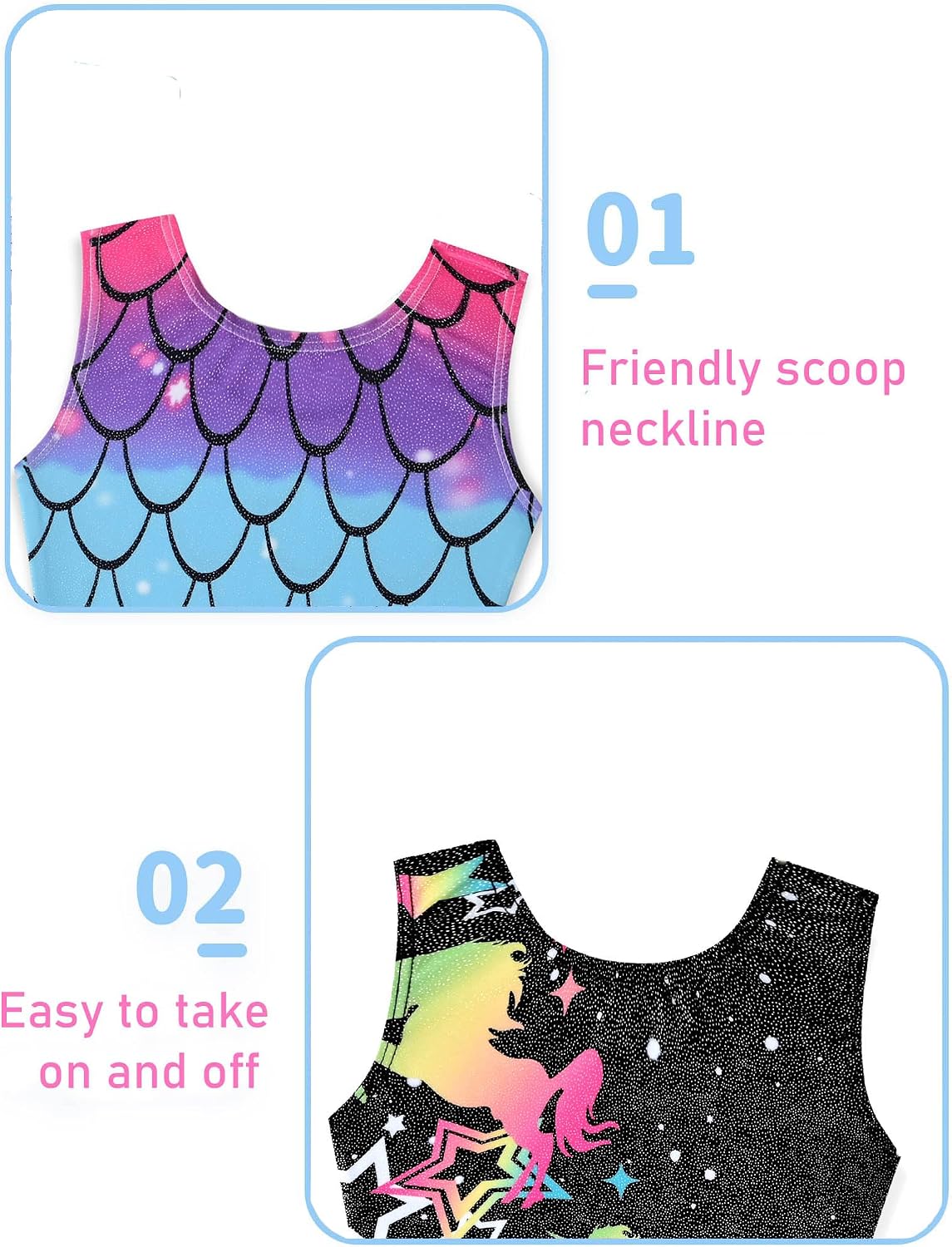 Detalle de Tstiti Girls’ Sparkly Gymnastics Leotards, 2-Pack with Matching Hair Scrunchies