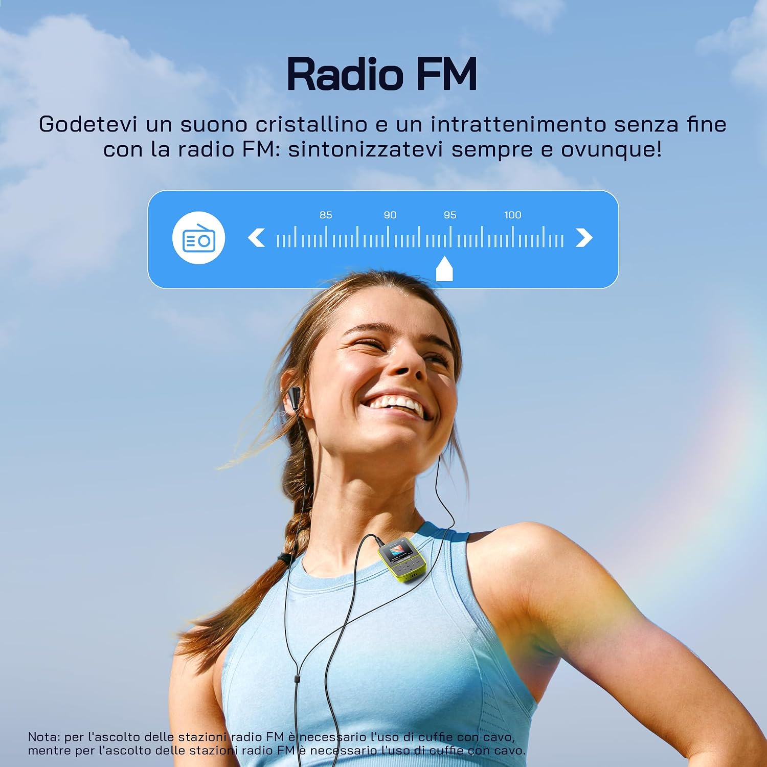 Detalle de Lettore MP3 WOLFANG con Bluetooth 5.2 e clip sportiva: compatto, versatile e pensato per chi è sempre in movimento