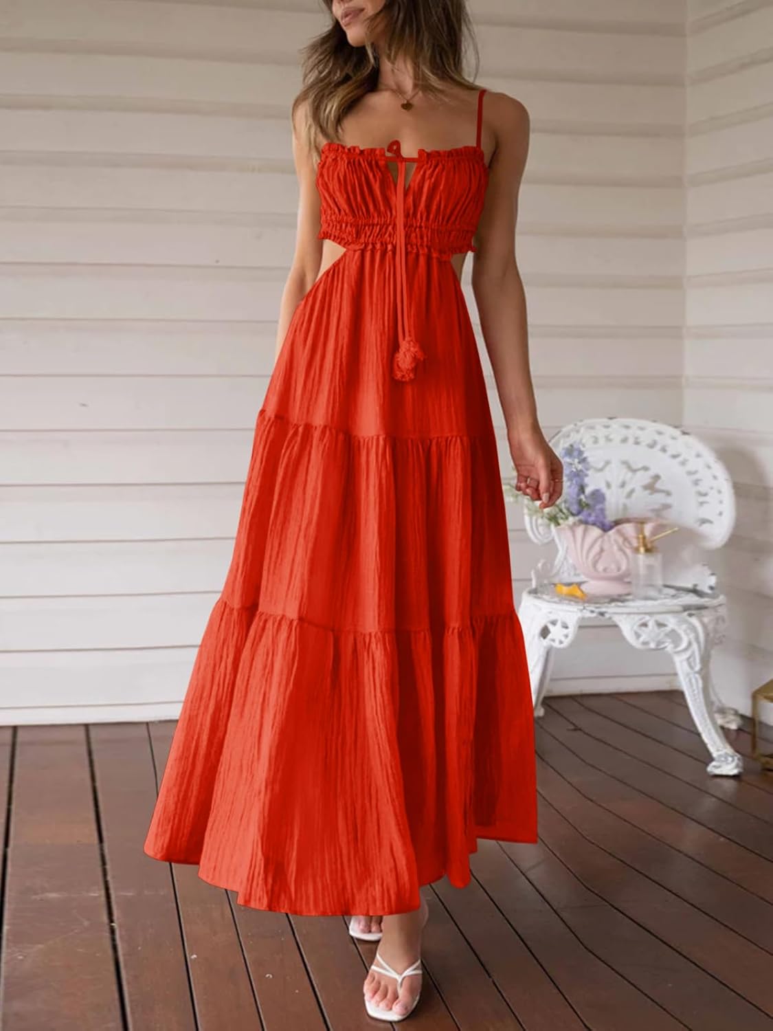 Thumbnail 1 de Fisoew Women's Spaghetti Strap Maxi Dress: Summer, Flowy, Backless Boho Vibe