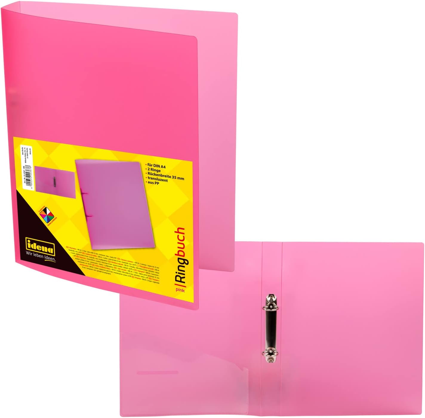 Detalle de Idena 224334 A4-ringpärm med två ringar, rosa PP-plast