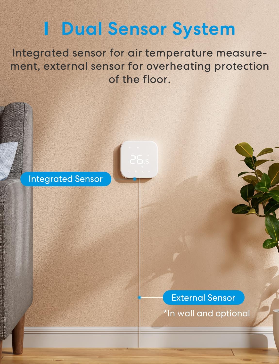 Detalle de Meross Smart Thermostat for Electric Underfloor Heating (WiFi, Matter & HomeKit compatible)