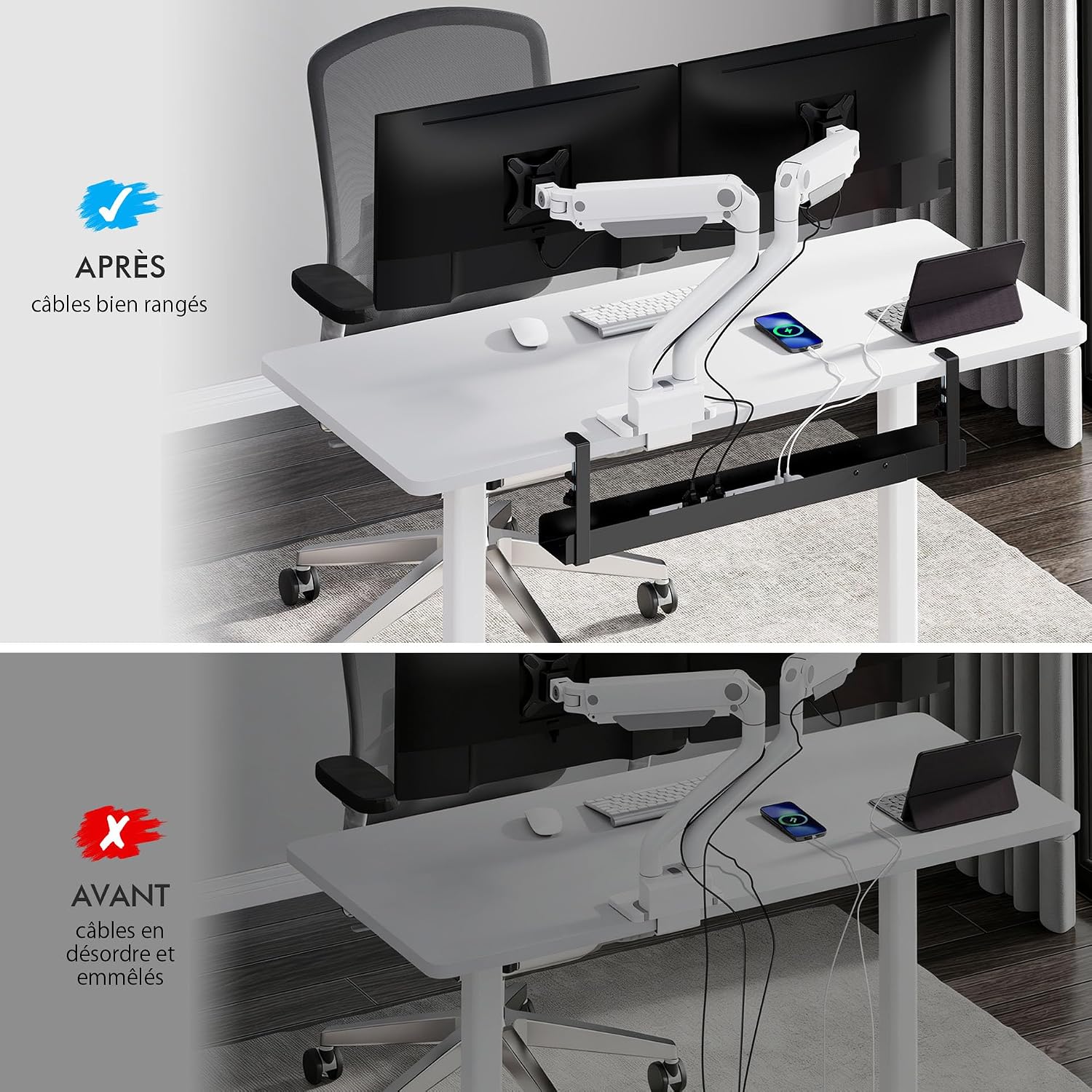 Detalle 2 de Mimoke goulotte de câbles de bureau extensible 800 à 1200 mm (noir) – montage par serrage