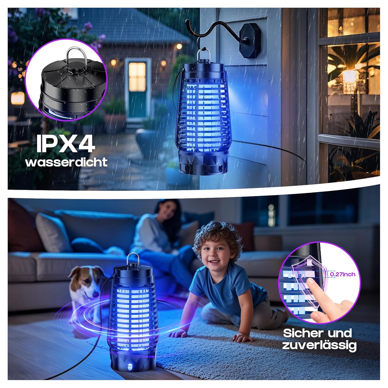 Detalle 2 de Insektenvernichter Elektrisch mit UV-Lampe – IPX4 Mückenfalle für Innen & Außen
