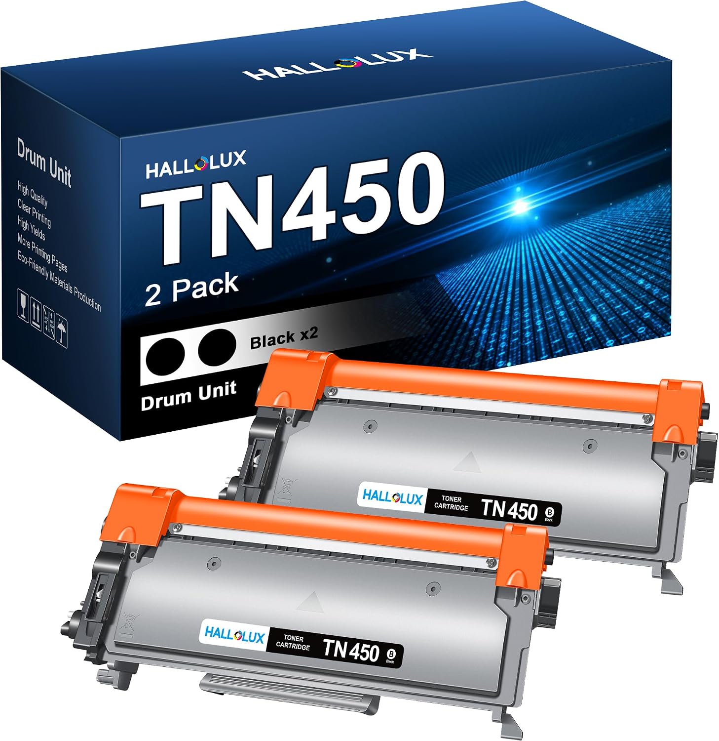 Detalle de HALLOLUX TN450/TN420 Black Toner Cartridge, 2-Pack for Brother Printers