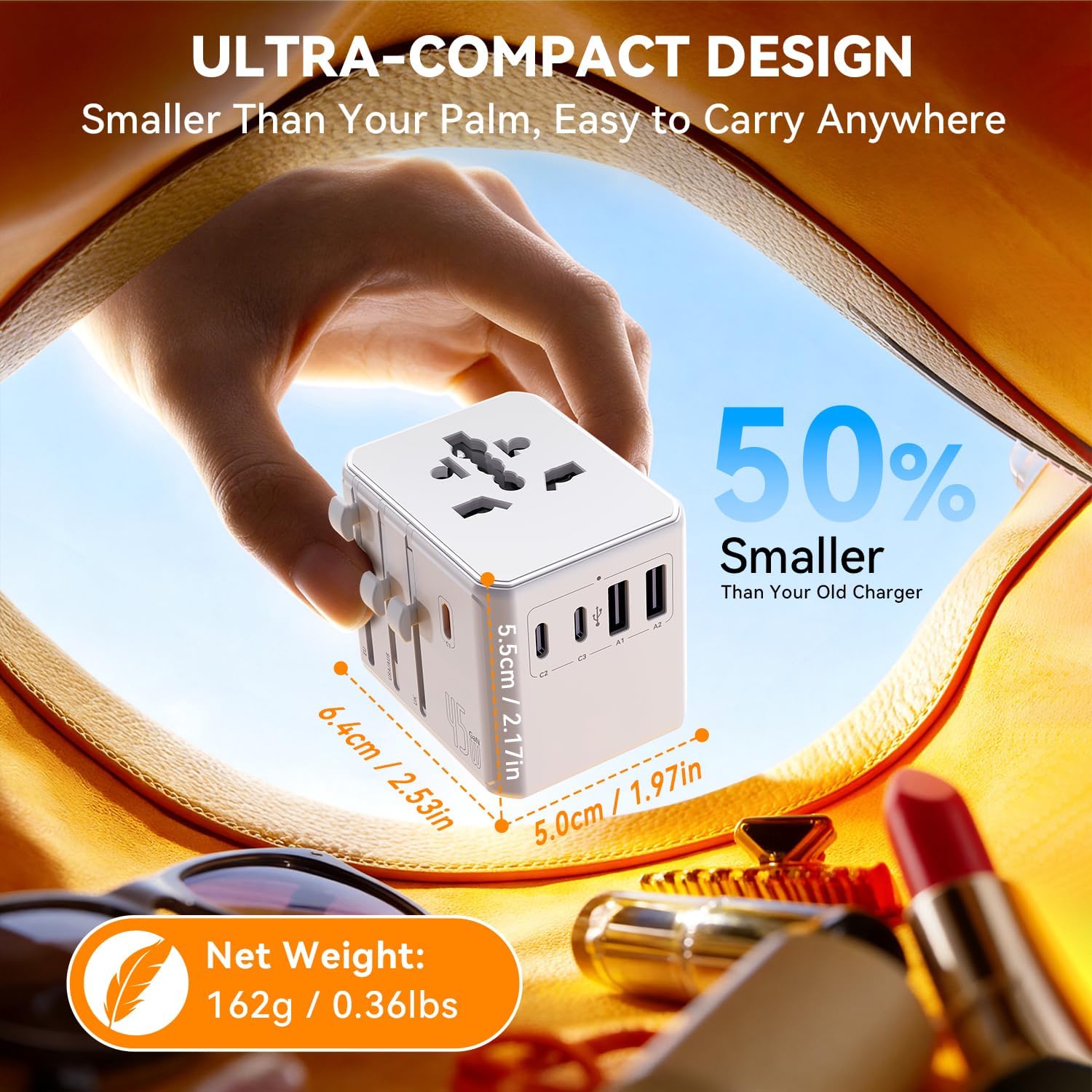 Thumbnail 6 de Auxmir Weltweit Reiseadapter: 45W PD Schnellladen mit 2 USB-A, 3 USB-C und 3 AC-Steckdosen