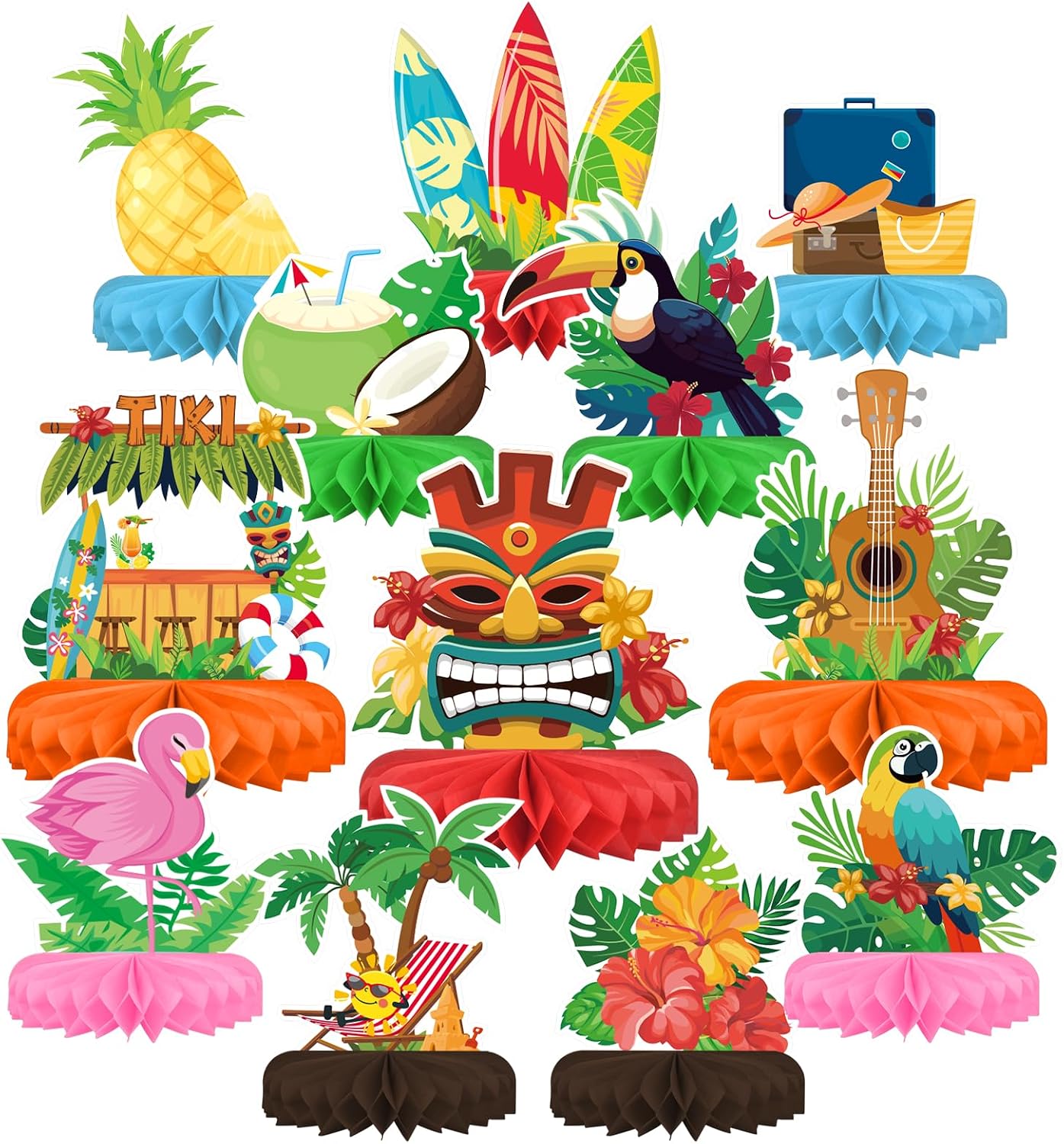 Imagen de Hawaiian Luau Party Decorations Set: Aloha Theme Honeycomb Centerpieces for Tiki and Luau Parties en OfertitasTOP