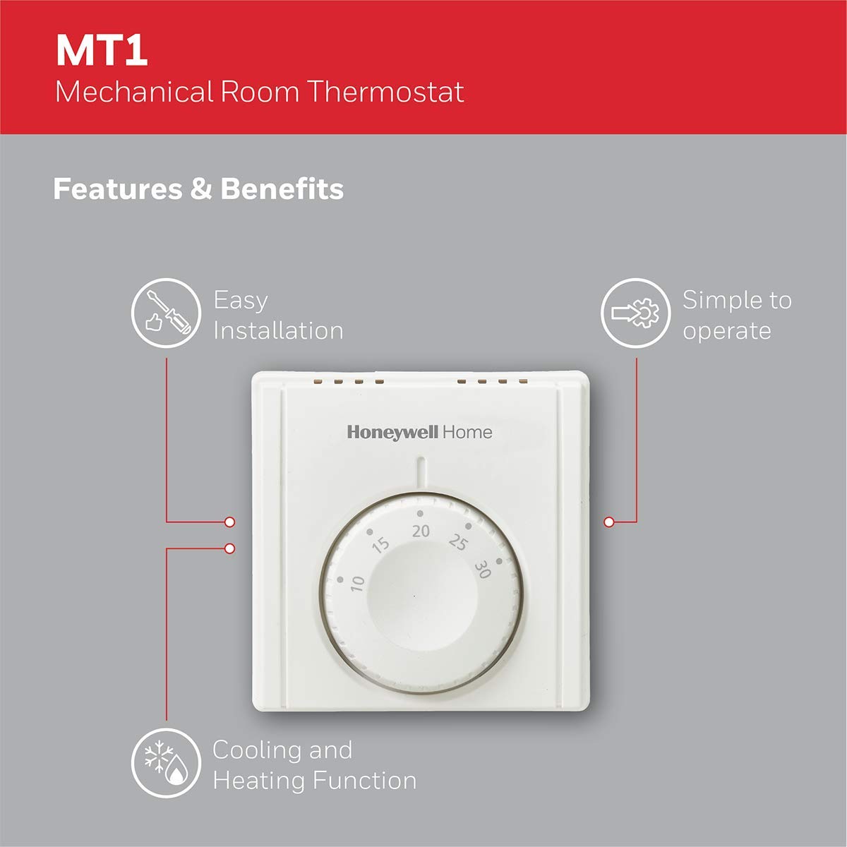 Detalle de Honeywell Home THR830TEU MT1 Mechanical Room Thermostat – White