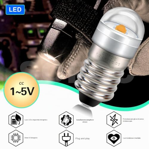 Thumbnail 1 de SOFOC E10 Lampadina Torcia LED 1-5V DC 3000K Bianco Caldo – 2 pezzi per progetti DIY