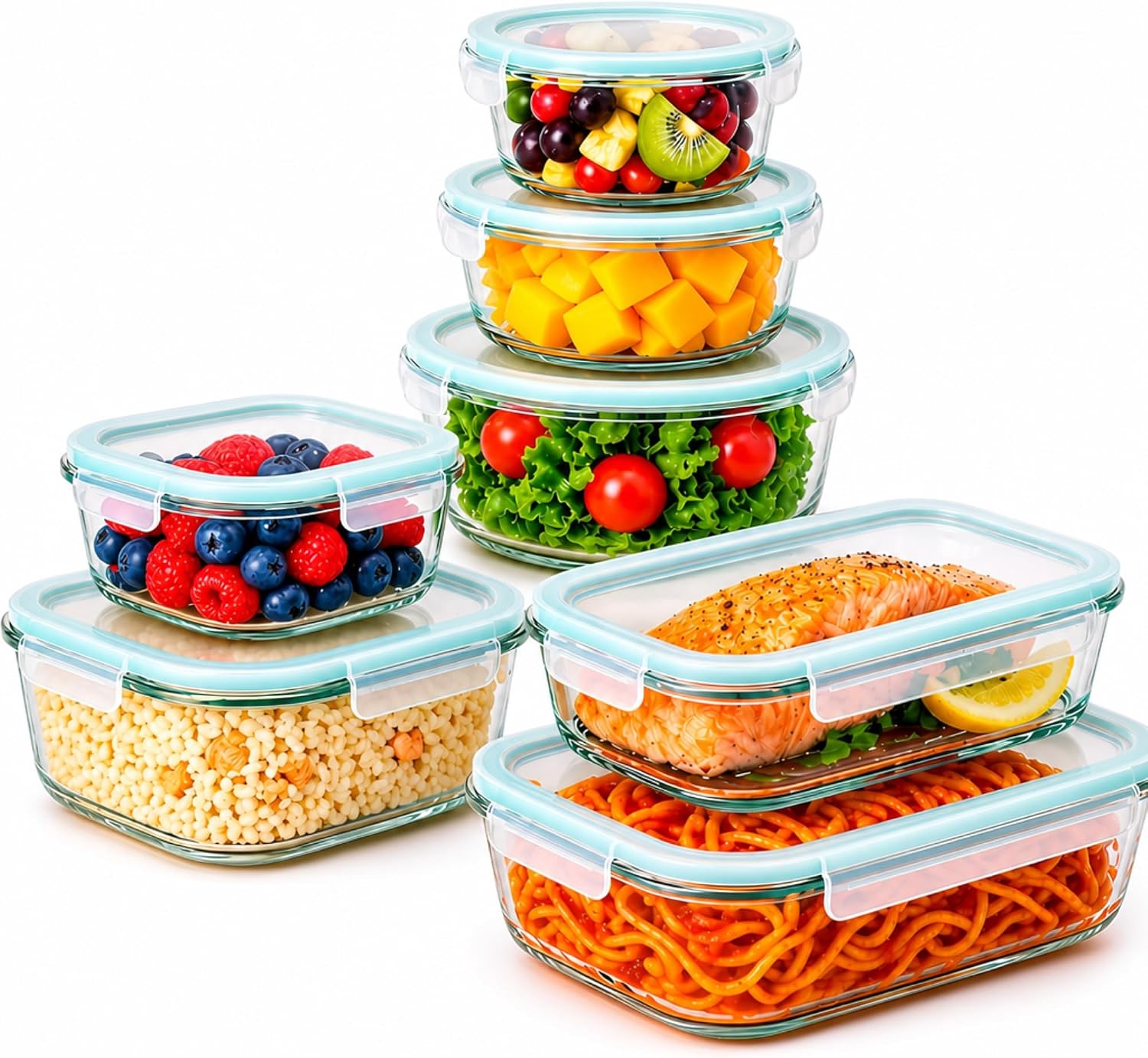 edihome Recipientes de Cristal para alimentos, 14 piezas: set hermético con tapas y borosilicato, apto lavavajillas, congelador y microondas
