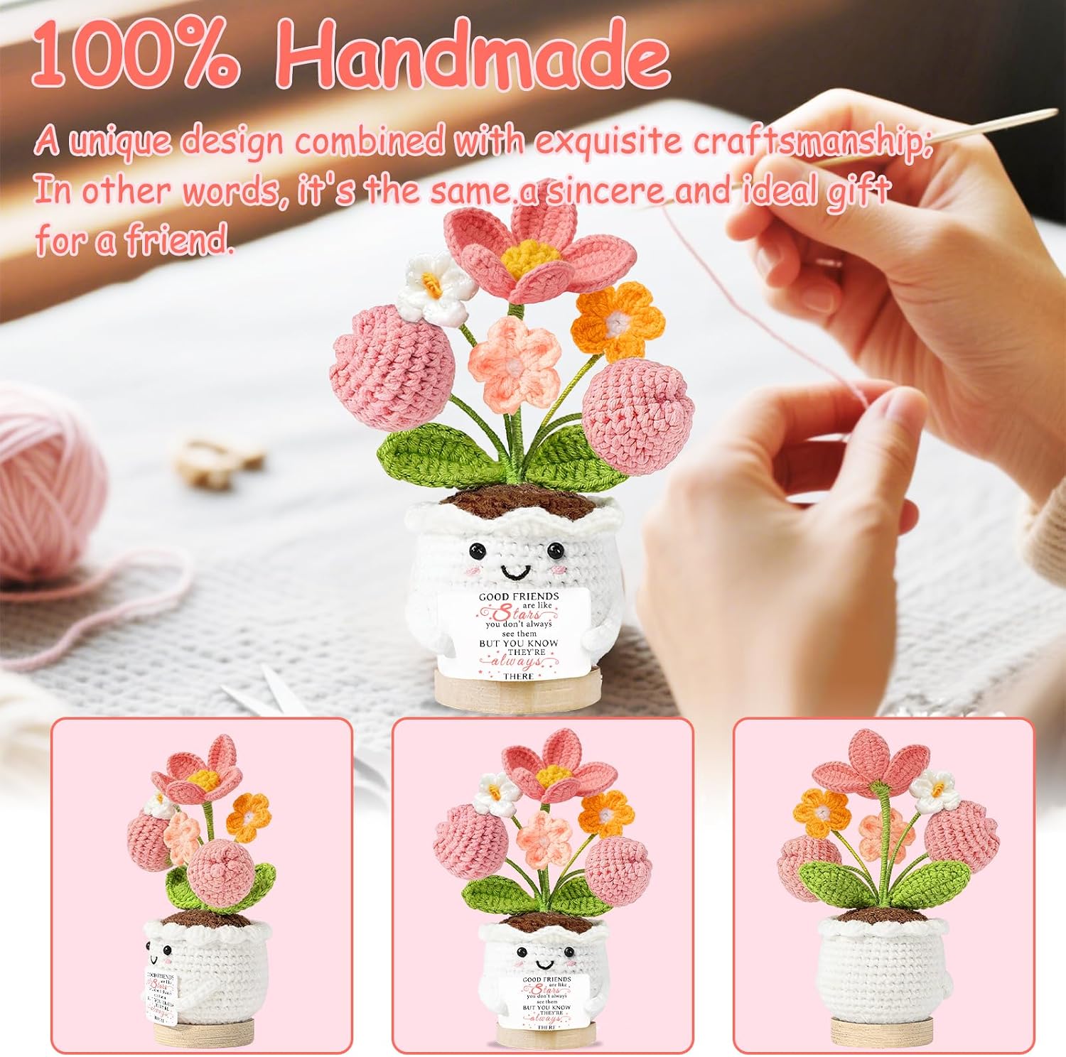 Detalle de Best Friend Crochet Tulip Gifts for Women – Thoughtful Friendship Tokens for Desk Decor