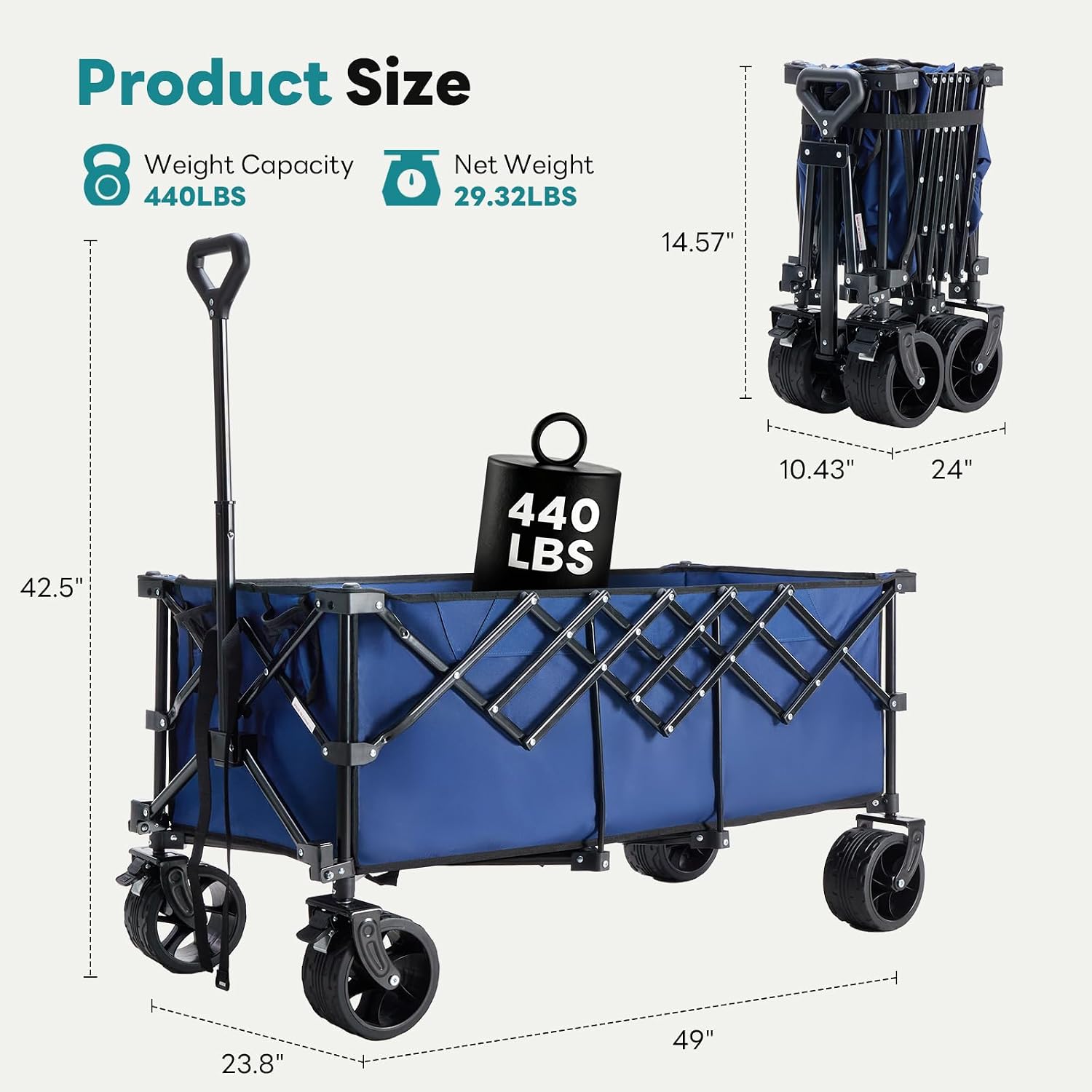 Detalle de DUMOS Folding Wagon 49-Inch Cargo Bed