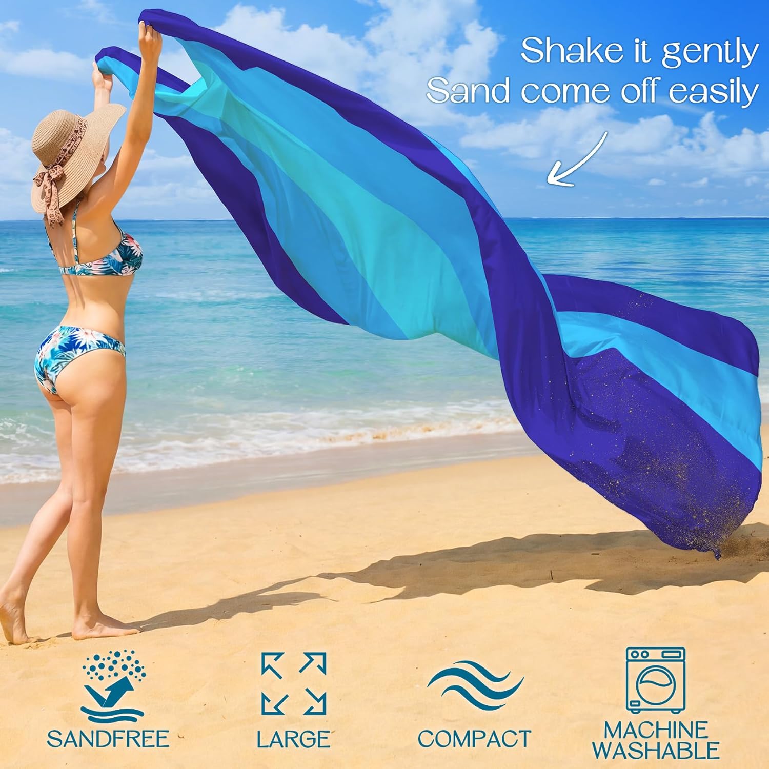 Thumbnail 2 de BYDOLL Beach Blanket Waterproof Sandproof Oversized 78'' x 81'' (10' x 9') – Lightweight, Sand-Free Picnic Mat