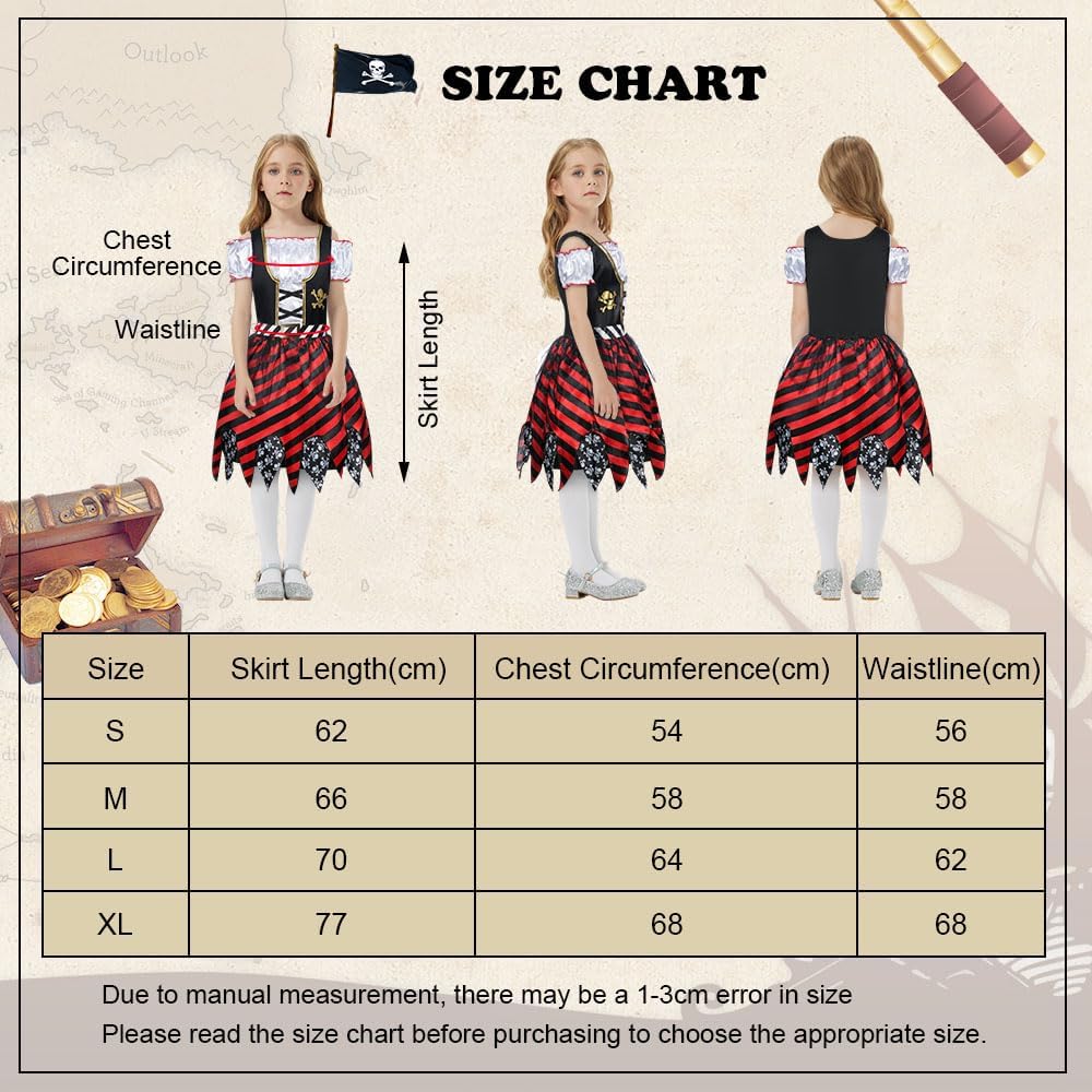 Detalle de Aomig Girls Pirate Costume 3 Pcs Set: Dress, Hat & Eye Patch for Kids